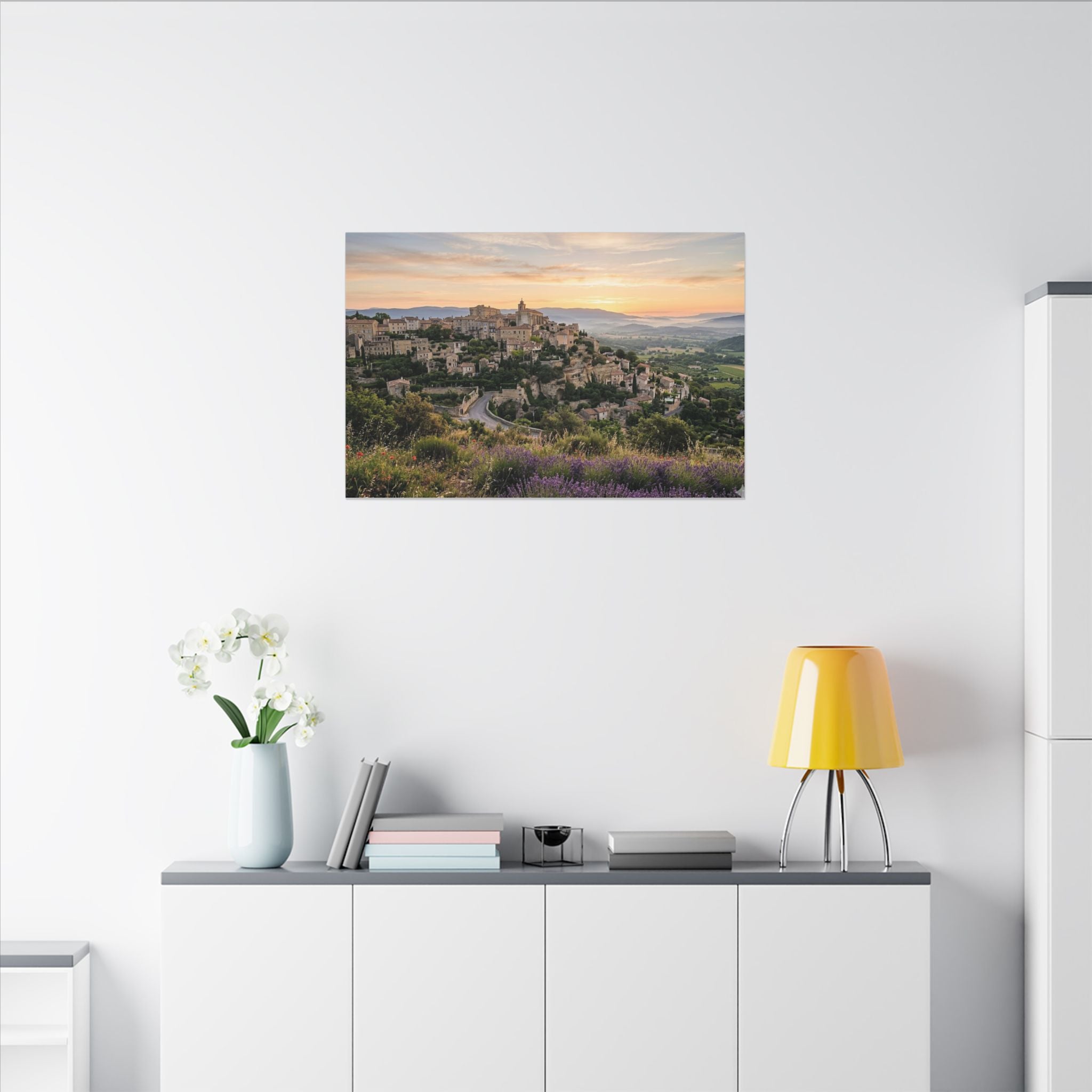 Provence Village Canvas Wall Art - French Countryside Print, Hilltop Town, European Decor, Stretched Canvas