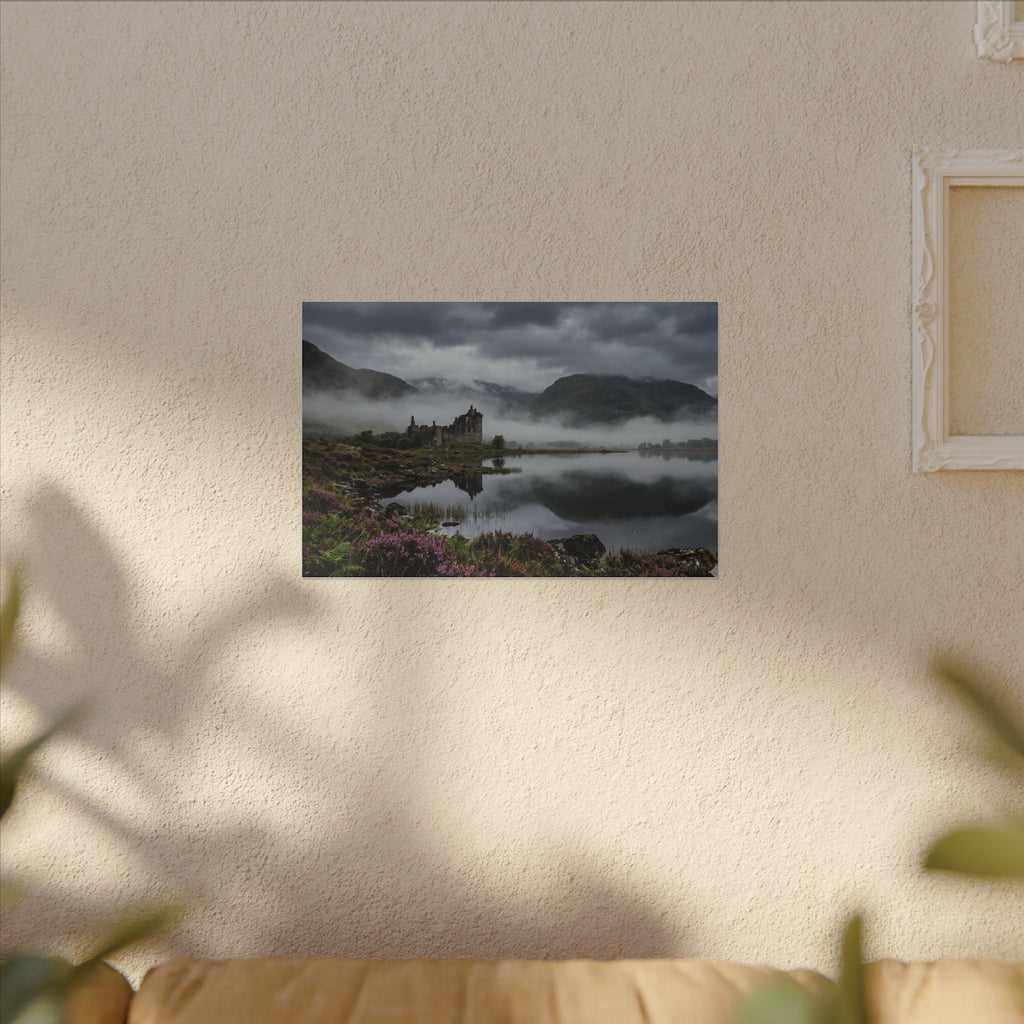 Scottish Castle Canvas Wall Art - Misty Highland Print, Medieval Ruins, Celtic Decor, Stretched Canvas