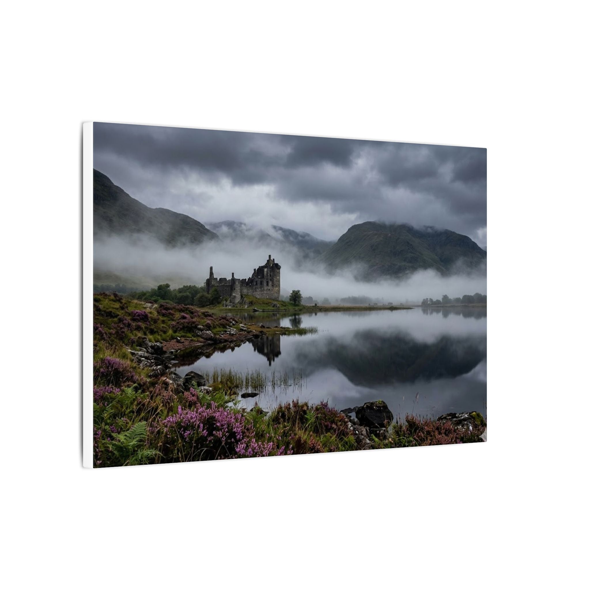 Scottish Castle Canvas Wall Art - Misty Highland Print, Medieval Ruins, Celtic Decor, Stretched Canvas