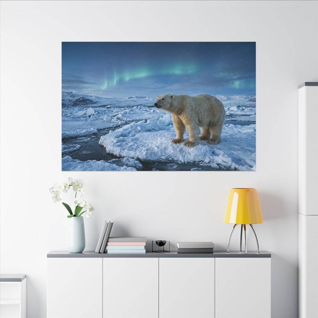 Polar Bear Canvas Wall Art - Arctic Wildlife Print, Snow Landscape, Nature Photography, Stretched Canvas