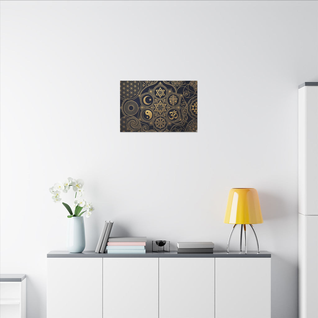 Sacred Symbols Canvas Wall Art - World Religions Print, Universal Peace, Spiritual Decor, Stretched Canvas