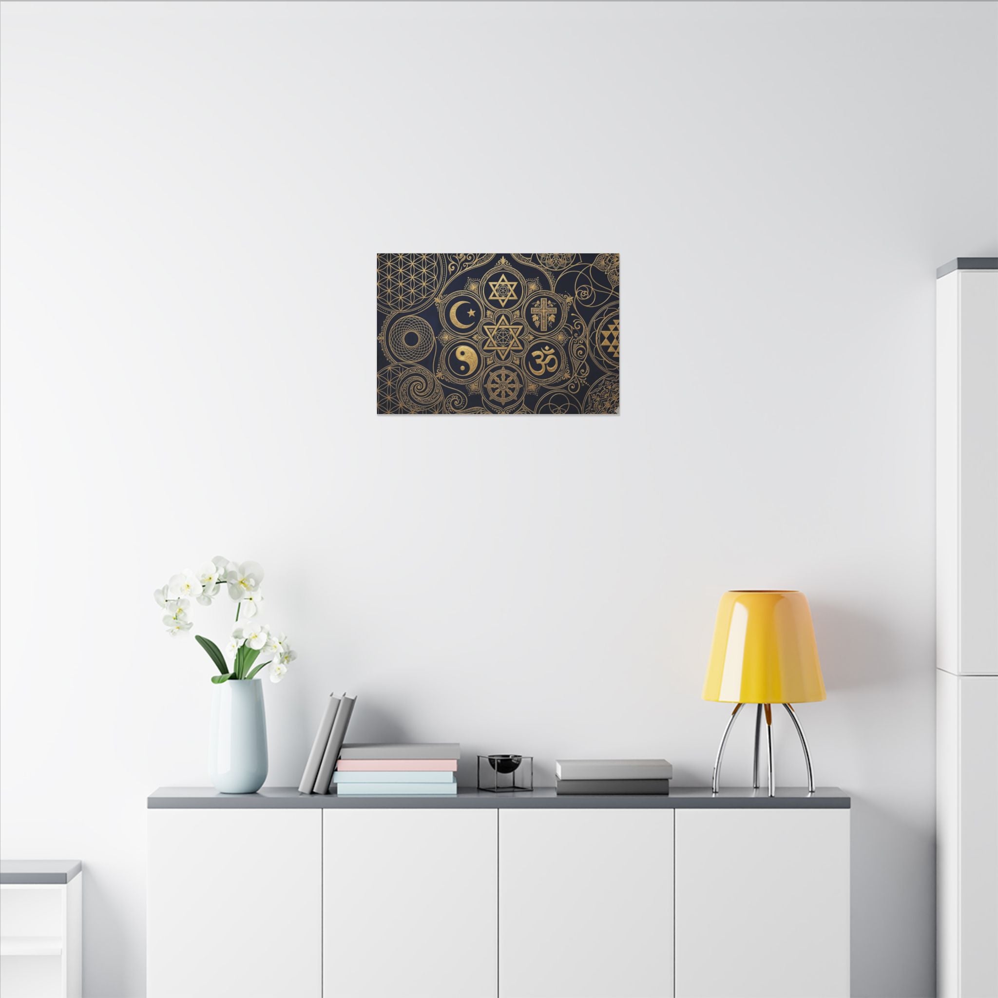 Sacred Symbols Canvas Wall Art - World Religions Print, Universal Peace, Spiritual Decor, Stretched Canvas