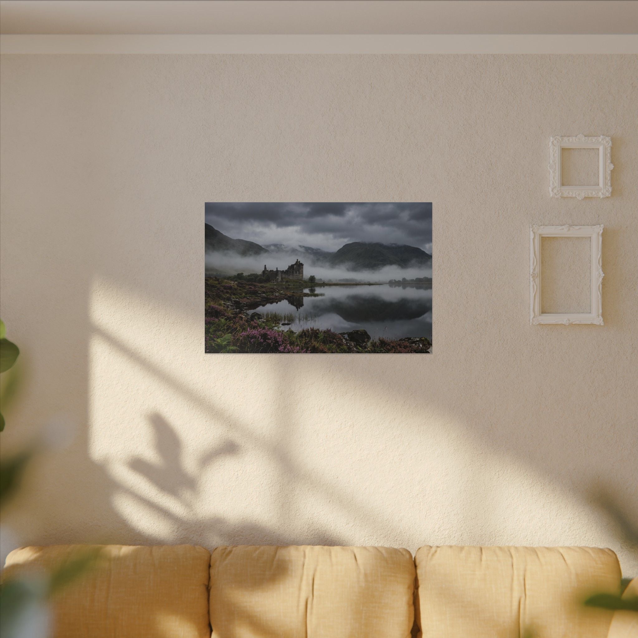 Scottish Castle Canvas Wall Art - Misty Highland Print, Medieval Ruins, Celtic Decor, Stretched Canvas