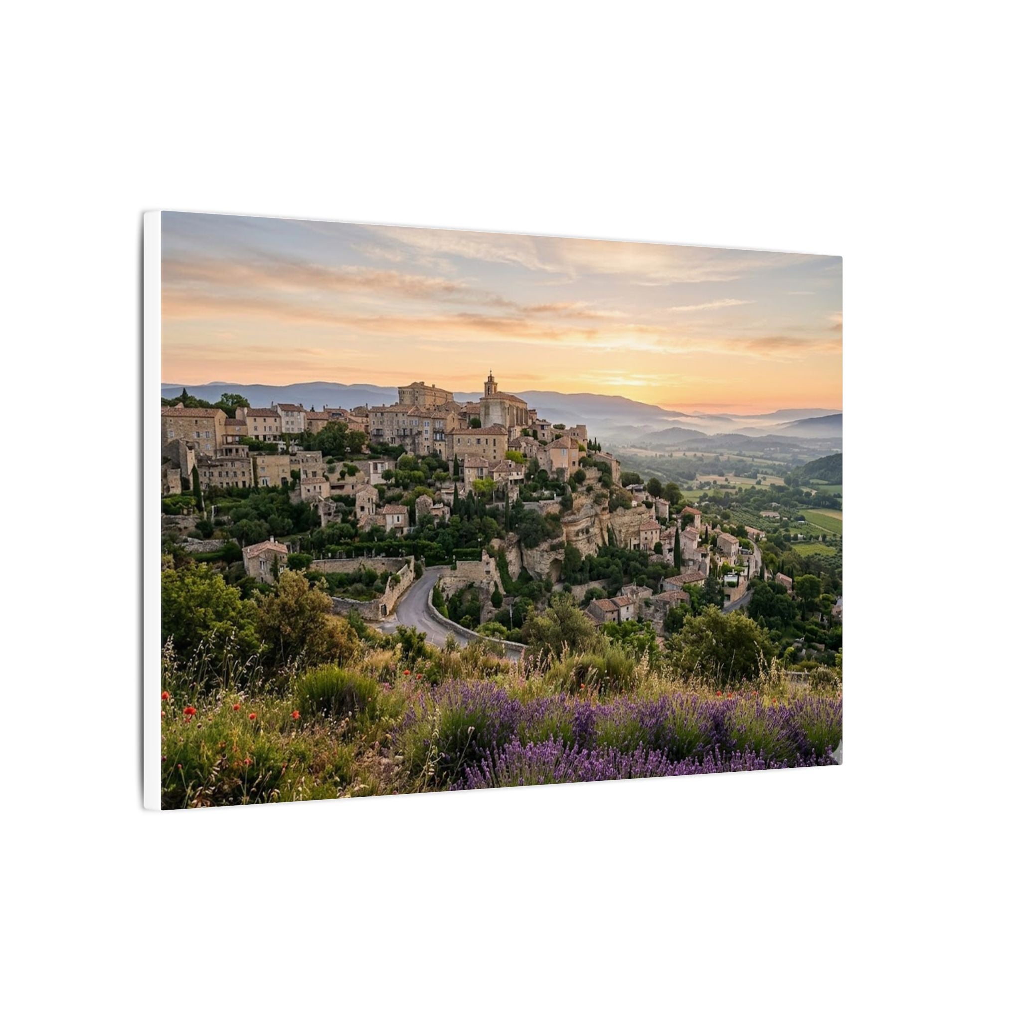 Provence Village Canvas Wall Art - French Countryside Print, Hilltop Town, European Decor, Stretched Canvas