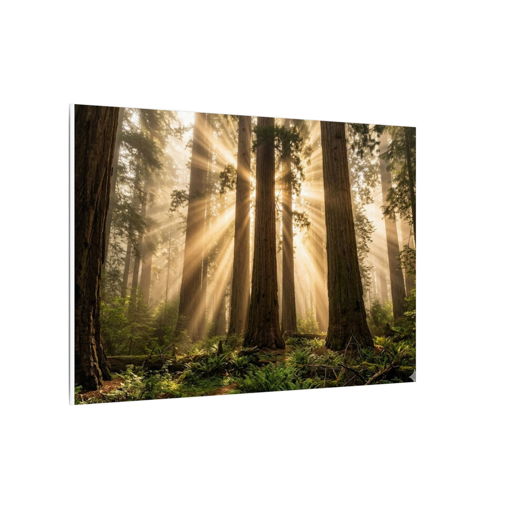 Sequoia Forest Canvas Wall Art - Giant Tree Print, Sunbeam Nature, Forest Decor, Stretched Canvas
