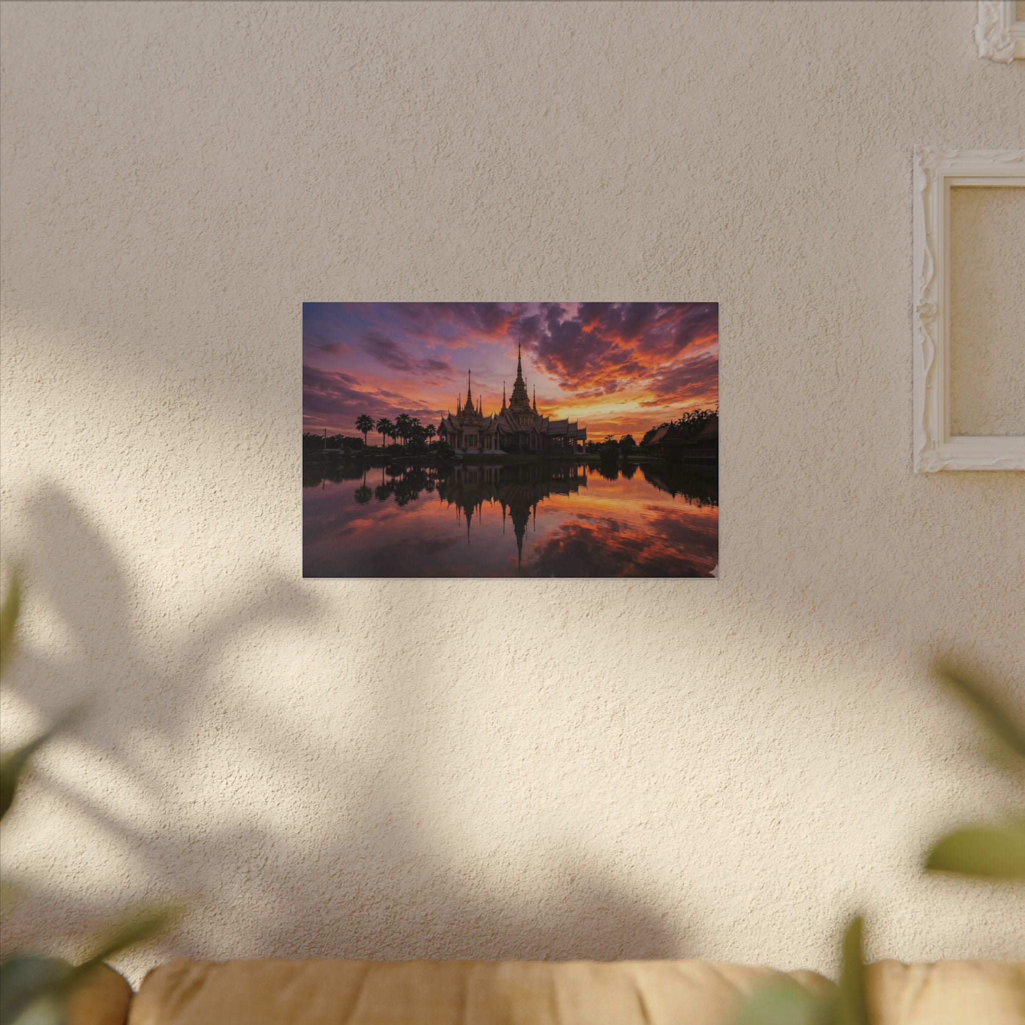 Thai Temple Canvas Wall Art - Bangkok Wat Sunset Print, Southeast Asia Decor, Stretched Canvas