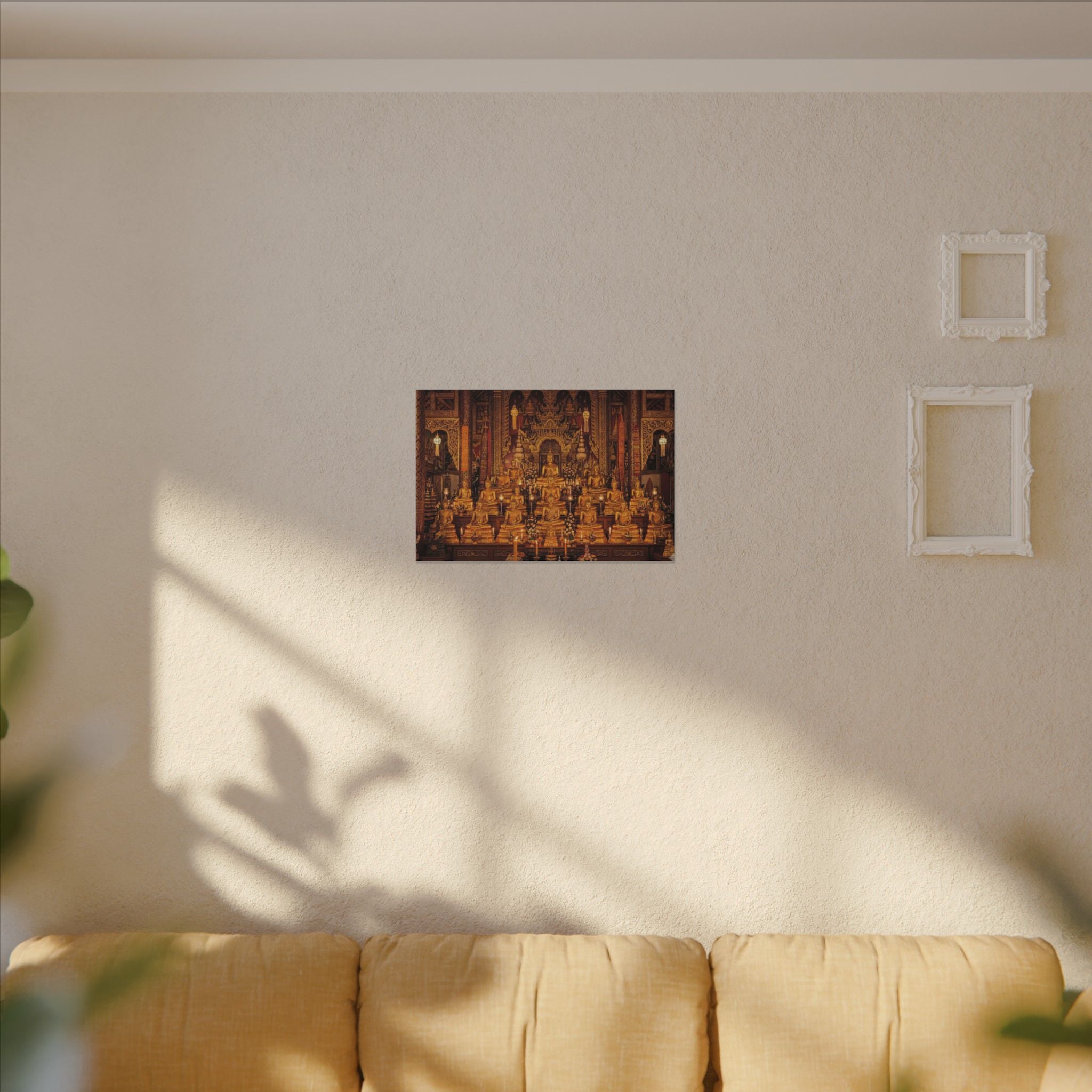 Thai Buddha Temple Canvas Wall Art - Golden Shrine Print, Bangkok Art, Southeast Asia Decor, Stretched Canvas