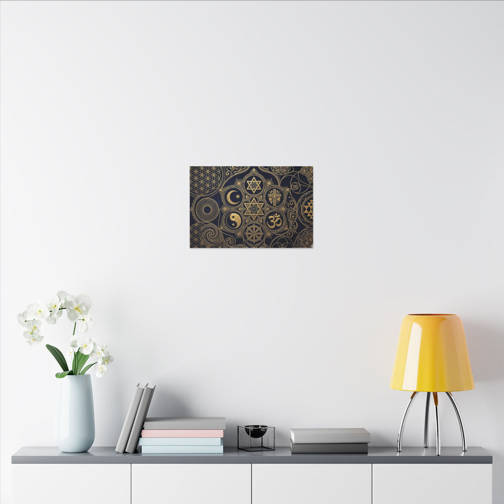 Sacred Symbols Canvas Wall Art - World Religions Print, Universal Peace, Spiritual Decor, Stretched Canvas