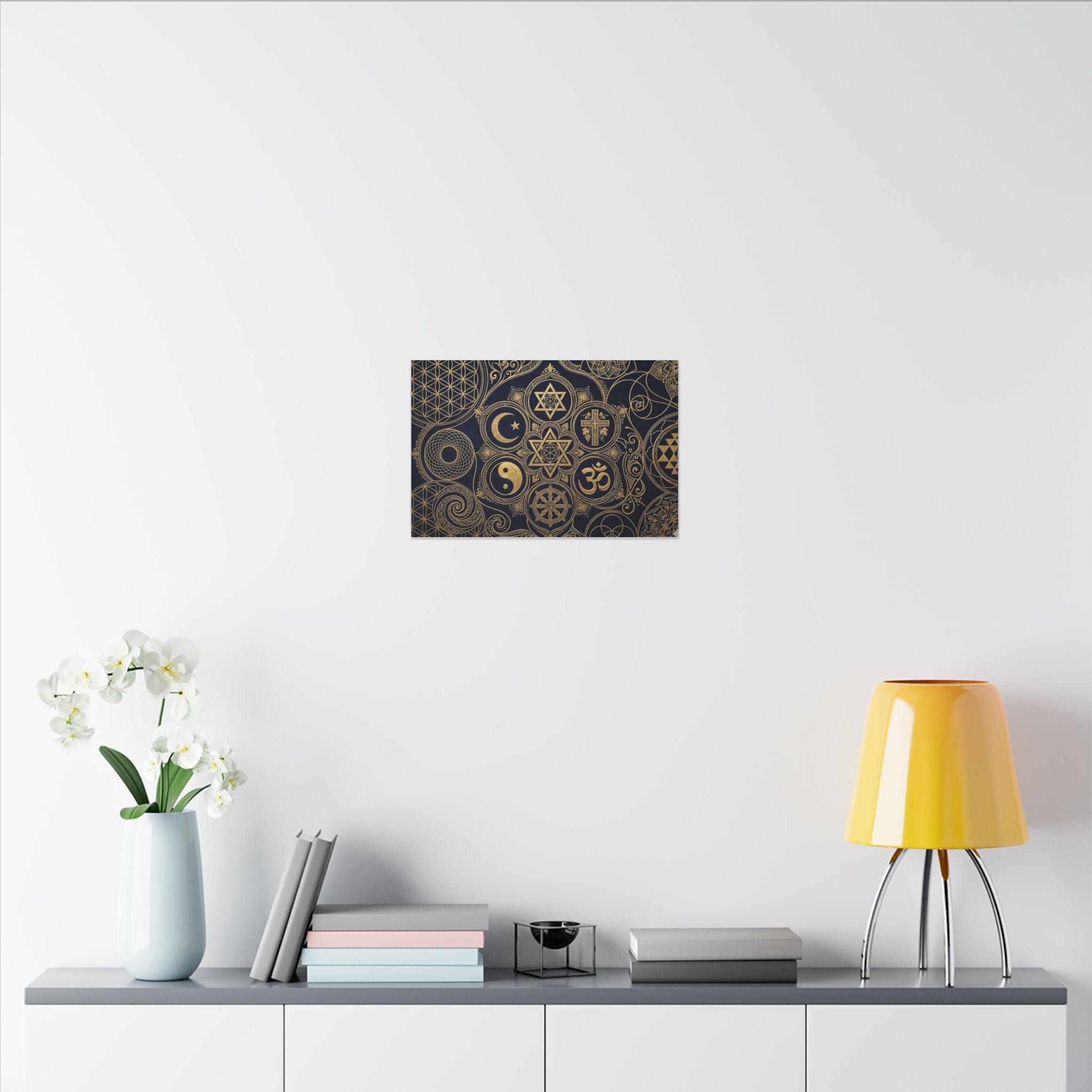 Sacred Symbols Canvas Wall Art - World Religions Print, Universal Peace, Spiritual Decor, Stretched Canvas