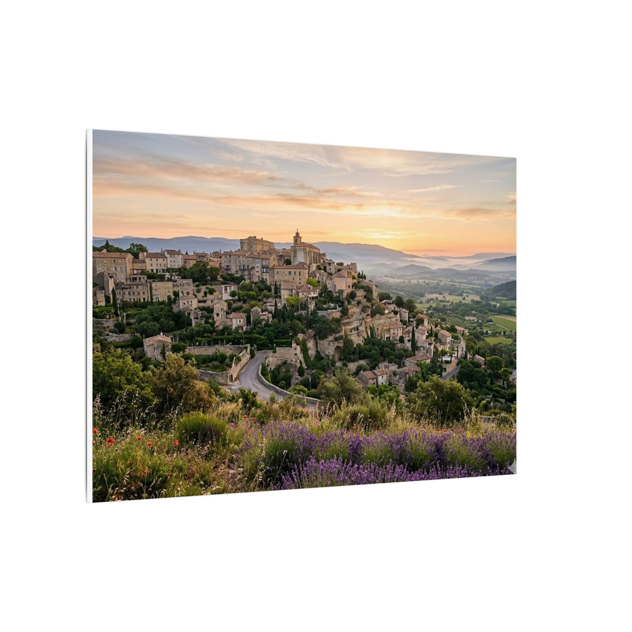 Provence Village Canvas Wall Art - French Countryside Print, Hilltop Town, European Decor, Stretched Canvas