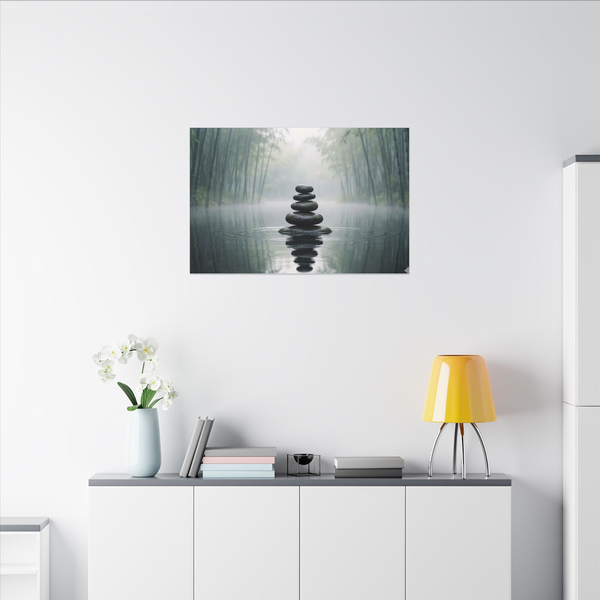 Zen Stones Canvas Wall Art - Meditation Print, Calm Water, Mindfulness Decor, Stretched Canvas