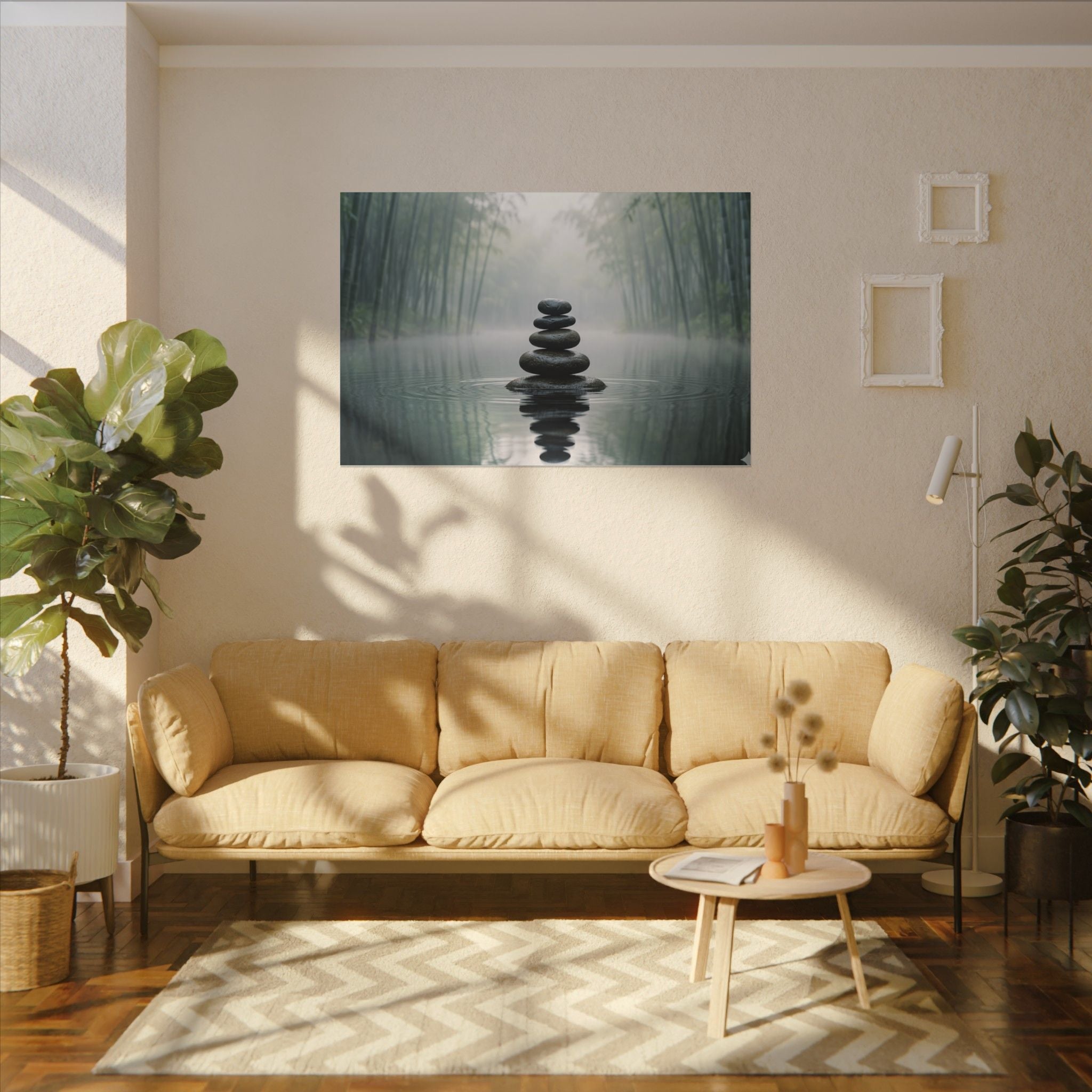Zen Stones Canvas Wall Art - Meditation Print, Calm Water, Mindfulness Decor, Stretched Canvas
