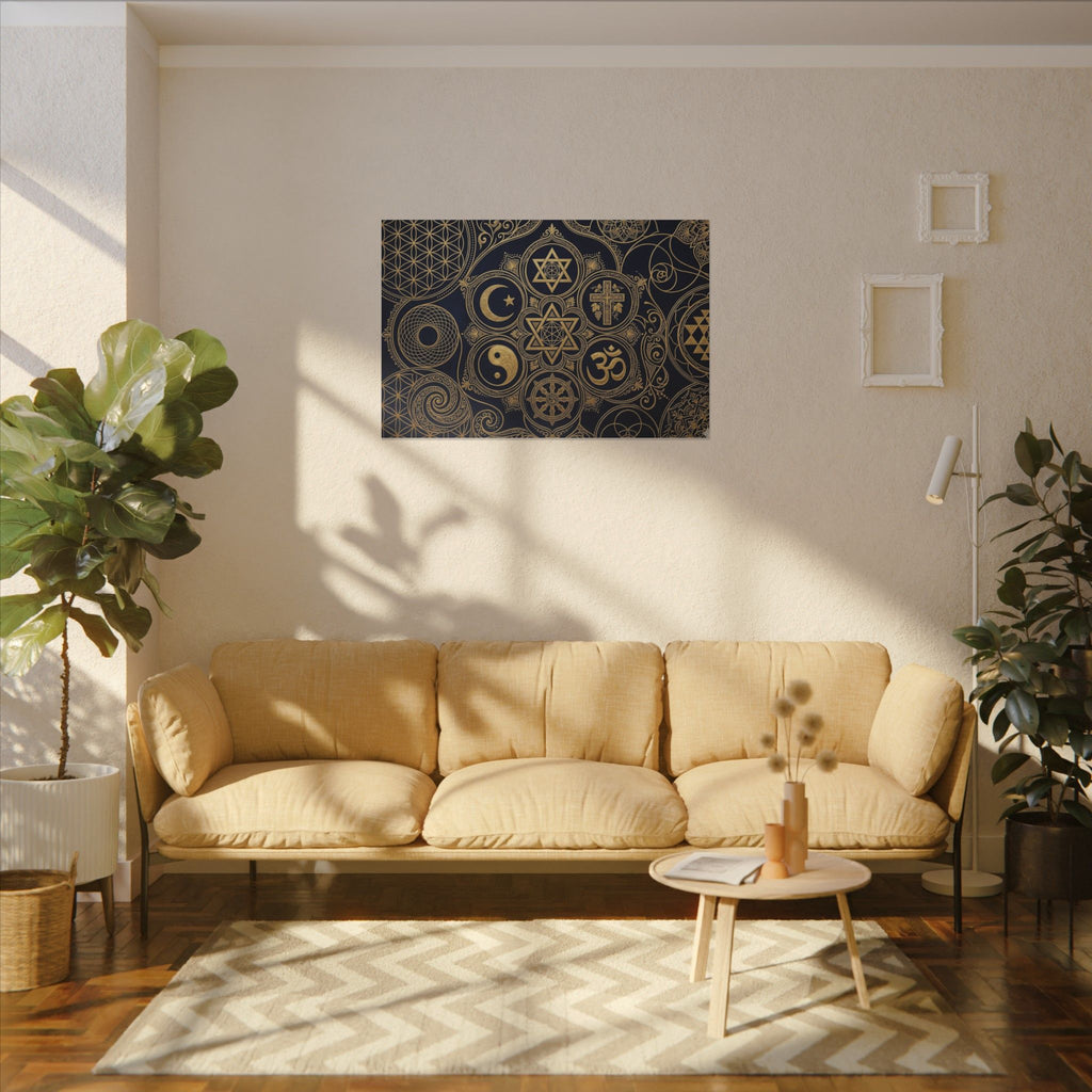 Sacred Symbols Canvas Wall Art - World Religions Print, Universal Peace, Spiritual Decor, Stretched Canvas