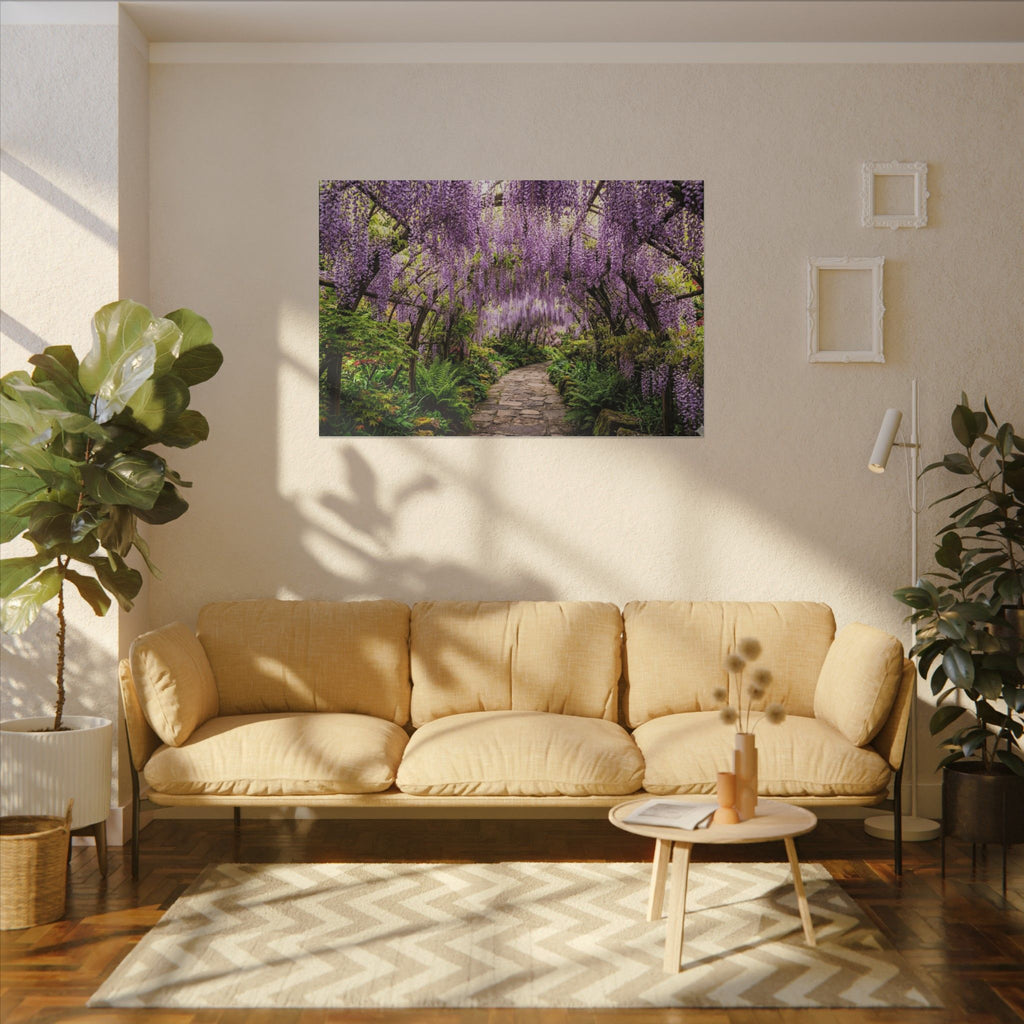 Wisteria Tunnel Canvas Wall Art - Purple Flower Print, Japanese Garden, Floral Decor, Stretched Canvas