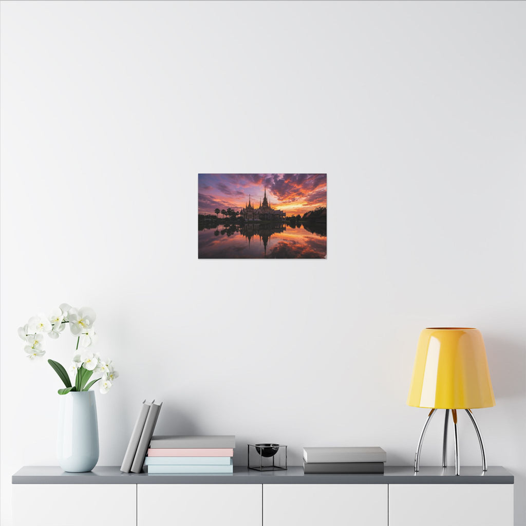 Thai Temple Canvas Wall Art - Bangkok Wat Sunset Print, Southeast Asia Decor, Stretched Canvas