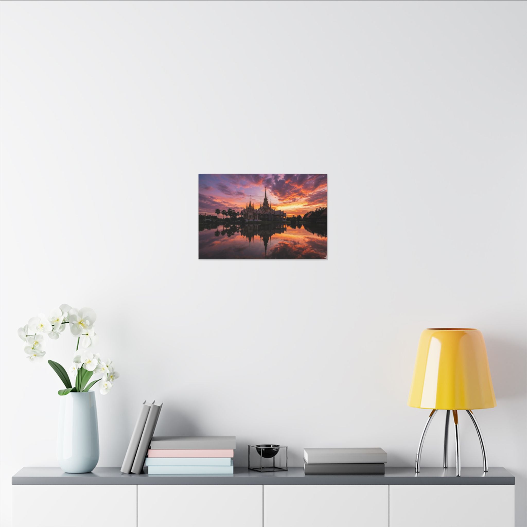 Thai Temple Canvas Wall Art - Bangkok Wat Sunset Print, Southeast Asia Decor, Stretched Canvas
