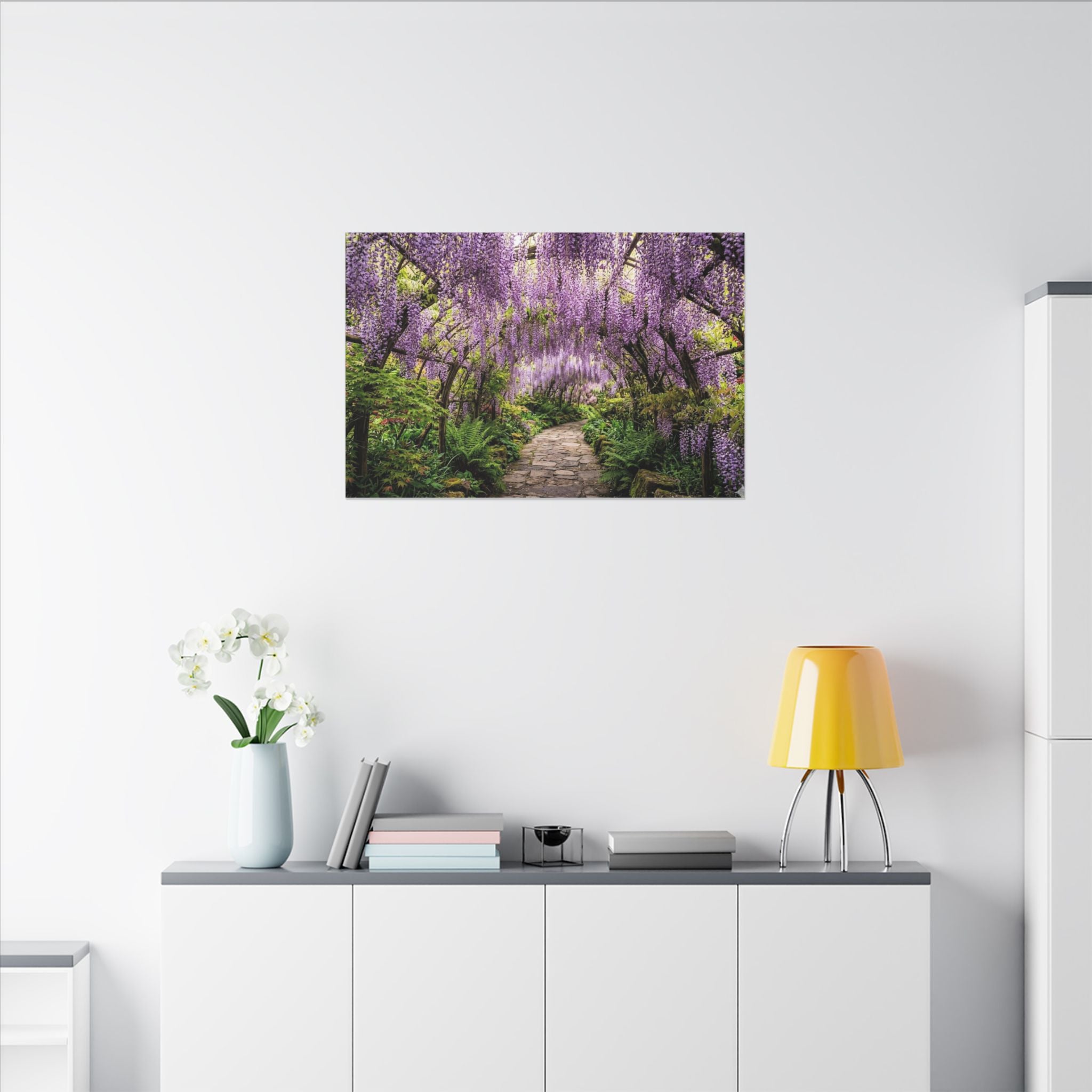 Wisteria Tunnel Canvas Wall Art - Purple Flower Print, Japanese Garden, Floral Decor, Stretched Canvas