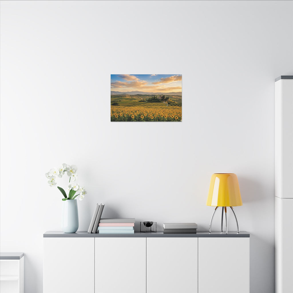Tuscan Sunflower Canvas Wall Art - Italy Summer Print, Golden Field, Mediterranean Decor, Stretched Canvas