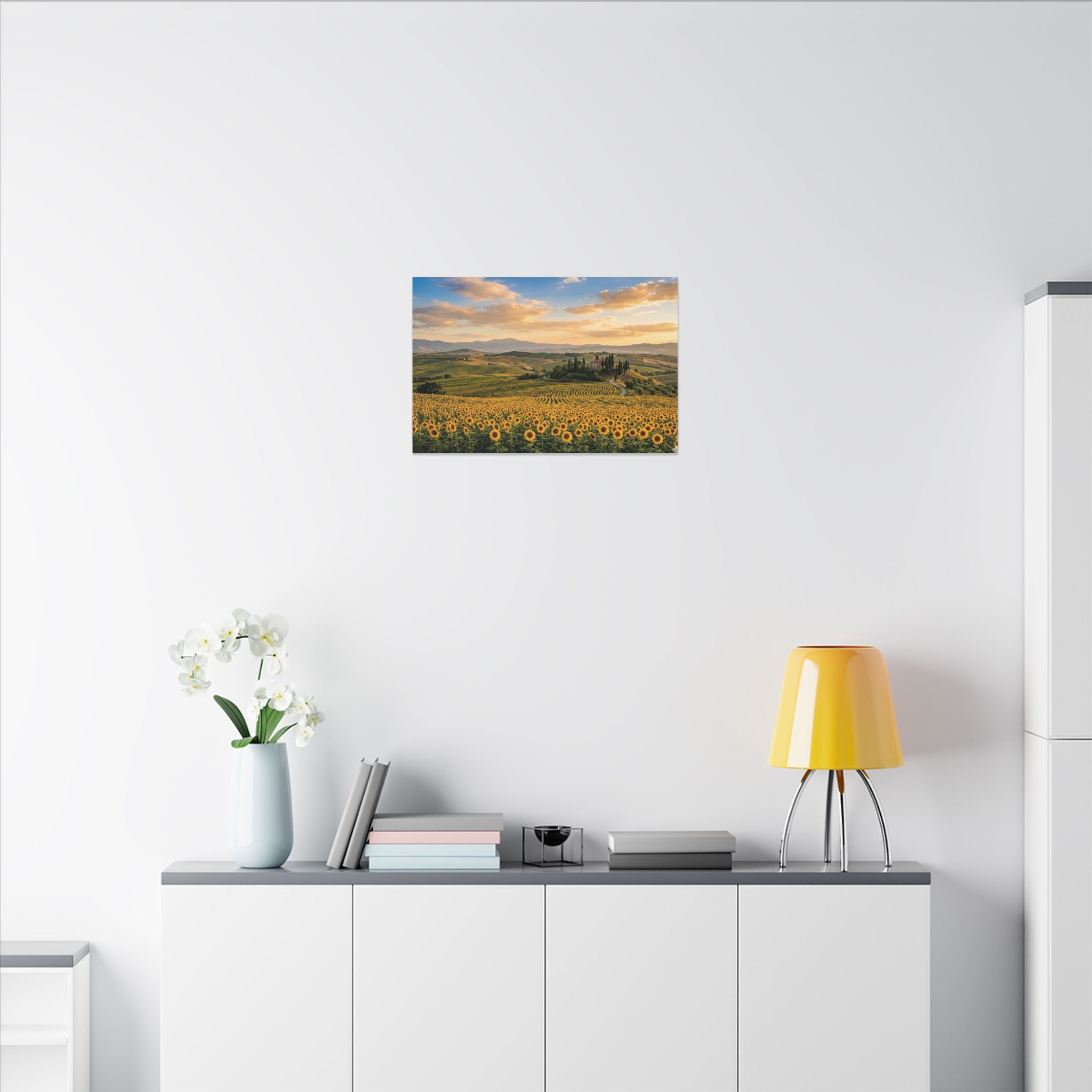 Tuscan Sunflower Canvas Wall Art - Italy Summer Print, Golden Field, Mediterranean Decor, Stretched Canvas