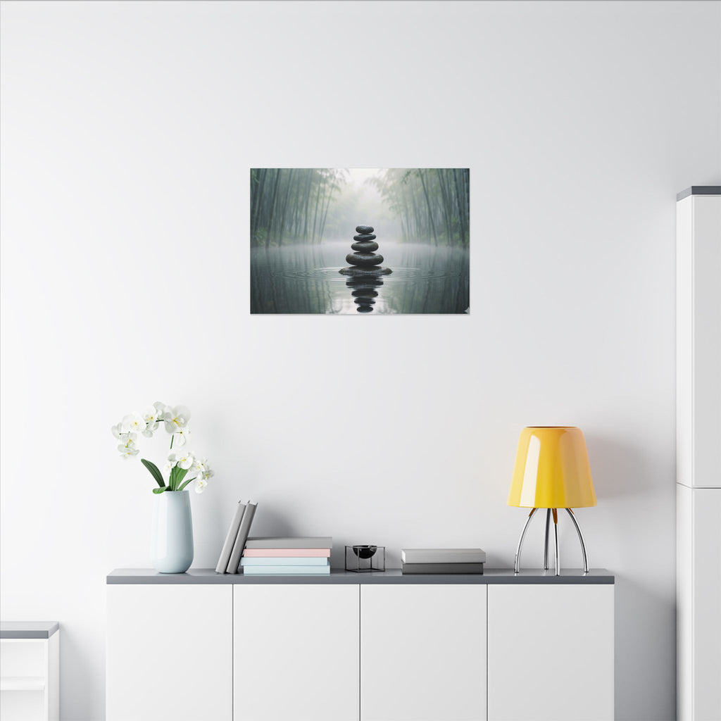 Zen Stones Canvas Wall Art - Meditation Print, Calm Water, Mindfulness Decor, Stretched Canvas
