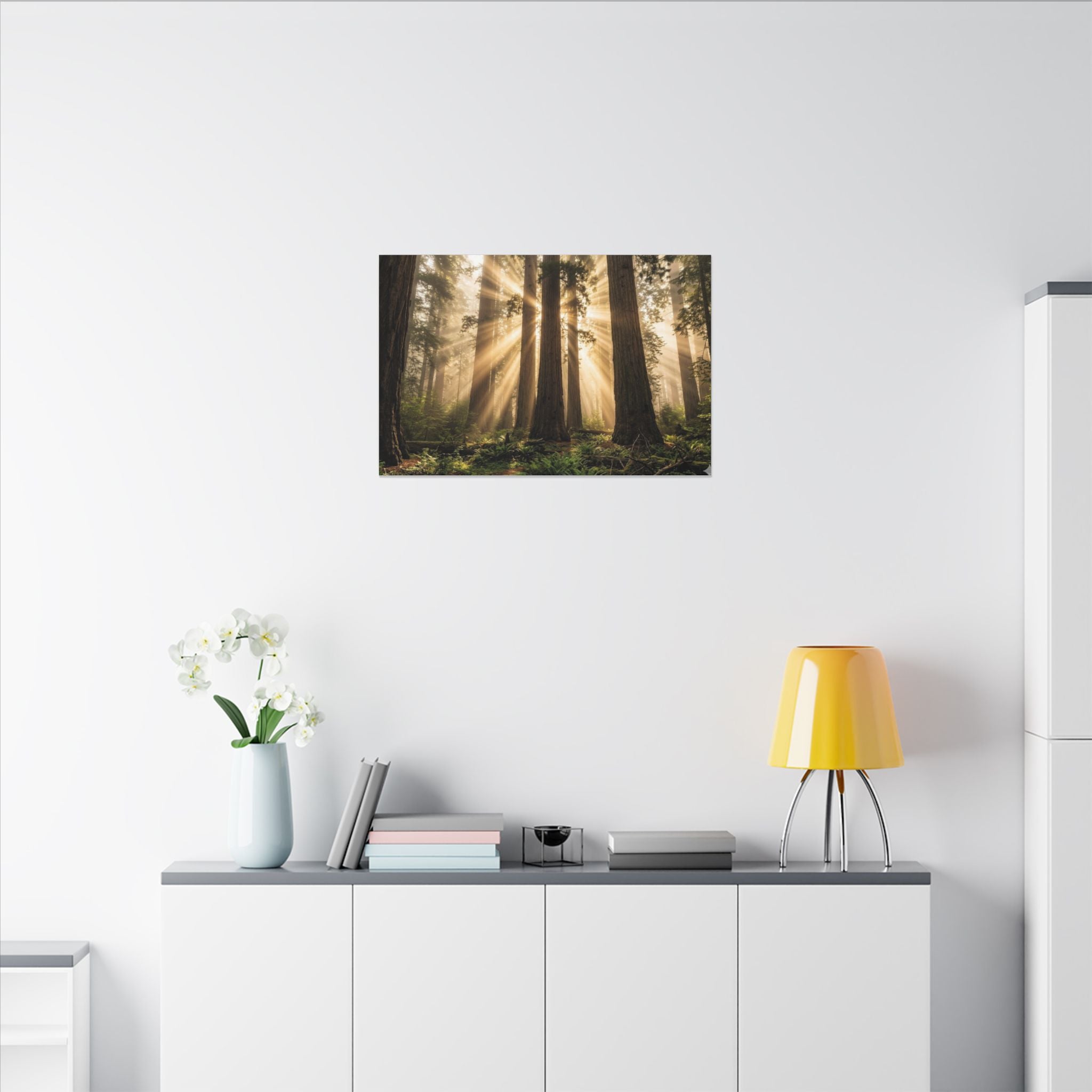 Sequoia Forest Canvas Wall Art - Giant Tree Print, Sunbeam Nature, Forest Decor, Stretched Canvas