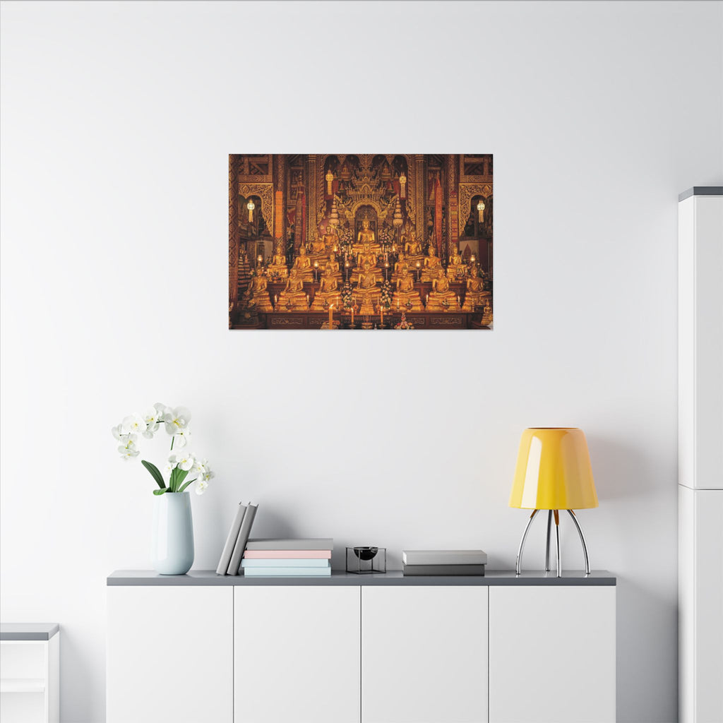 Thai Buddha Temple Canvas Wall Art - Golden Shrine Print, Bangkok Art, Southeast Asia Decor, Stretched Canvas