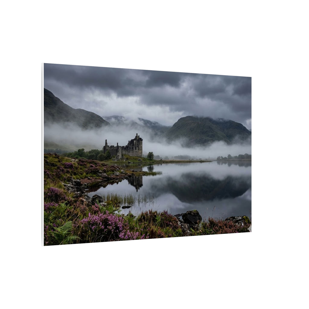 Scottish Castle Canvas Wall Art - Misty Highland Print, Medieval Ruins, Celtic Decor, Stretched Canvas