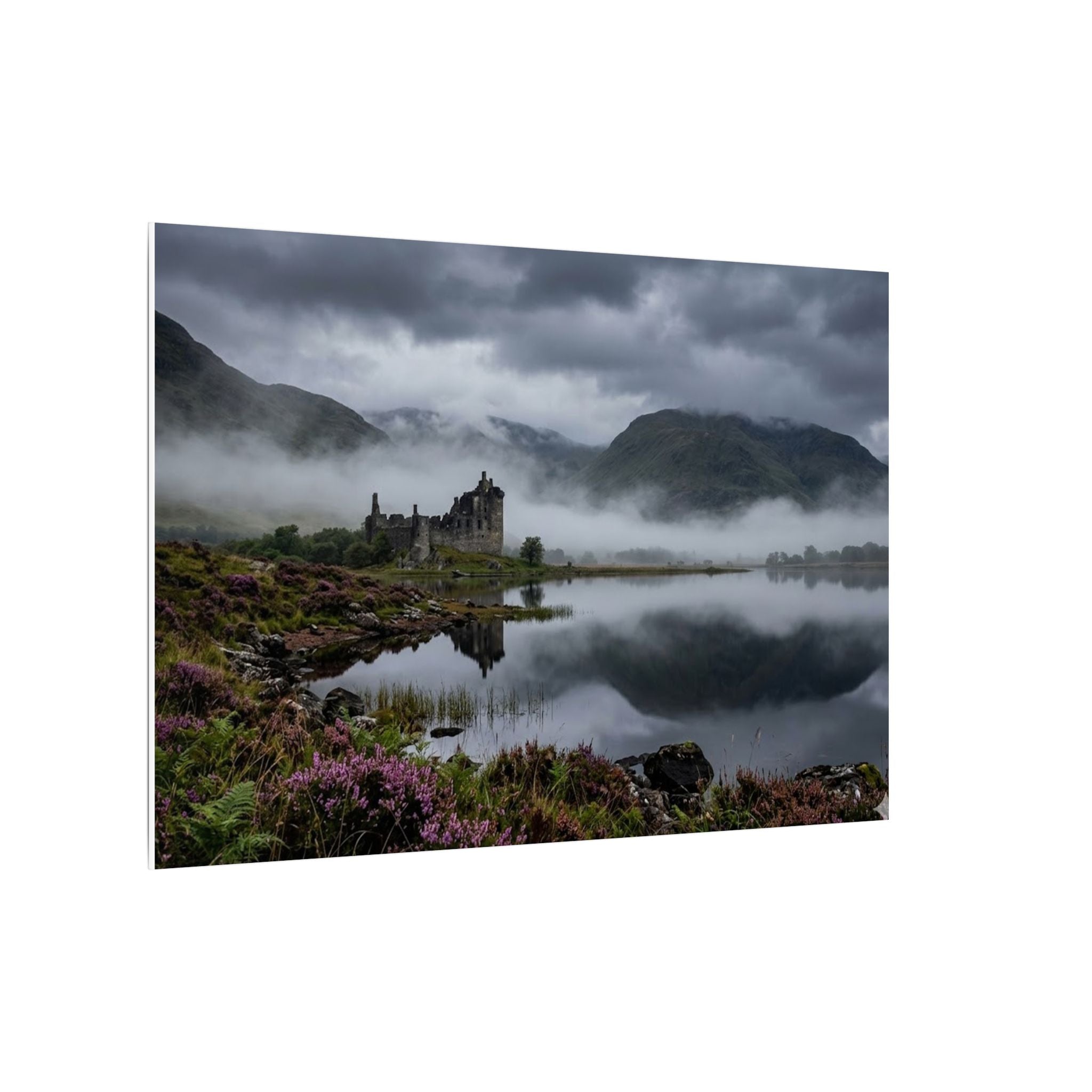 Scottish Castle Canvas Wall Art - Misty Highland Print, Medieval Ruins, Celtic Decor, Stretched Canvas