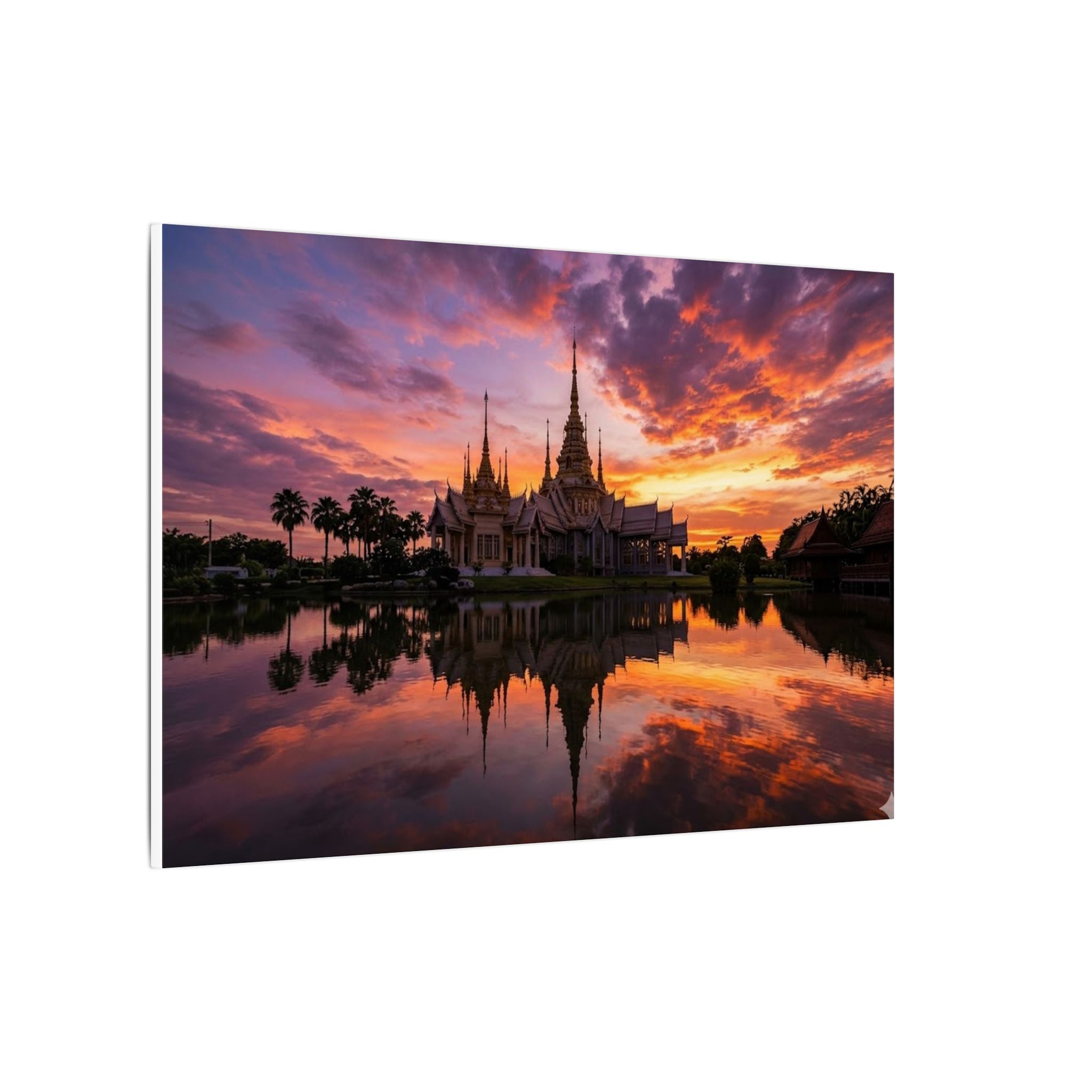 Thai Temple Canvas Wall Art - Bangkok Wat Sunset Print, Southeast Asia Decor, Stretched Canvas