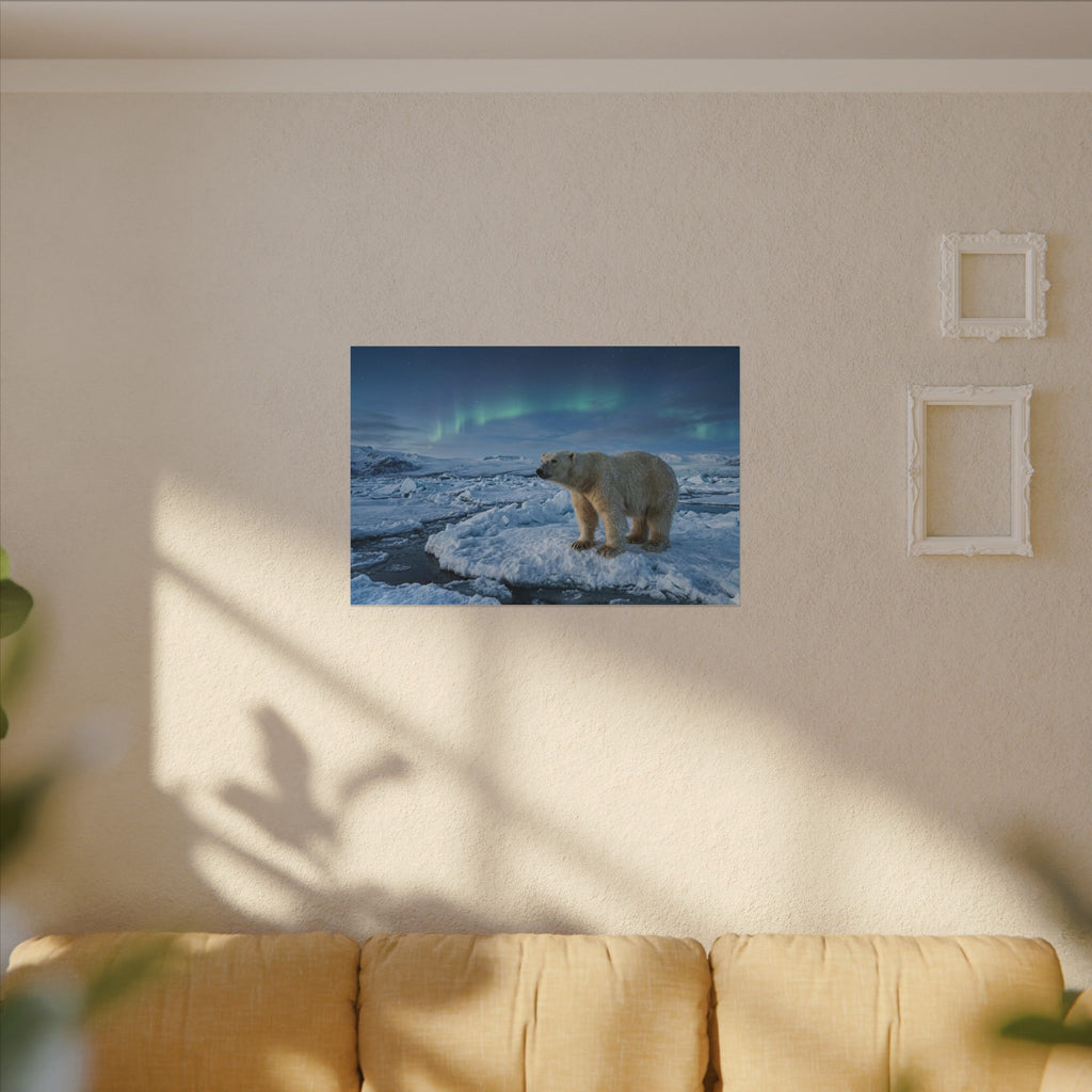 Polar Bear Canvas Wall Art - Arctic Wildlife Print, Snow Landscape, Nature Photography, Stretched Canvas