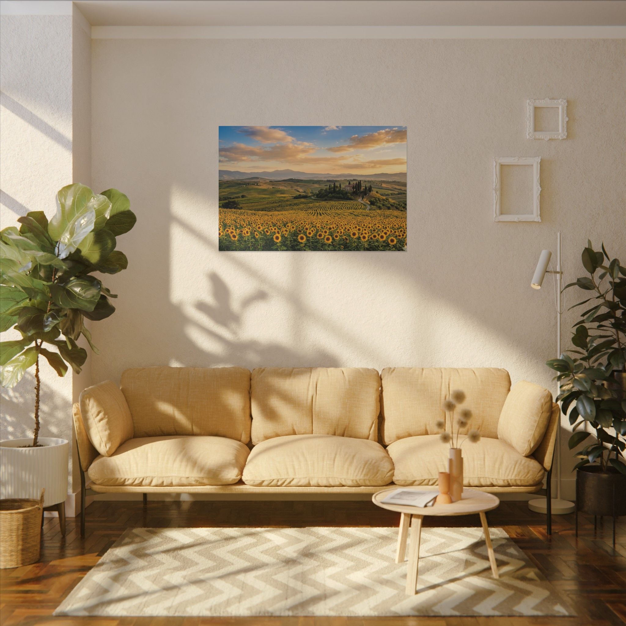 Tuscan Sunflower Canvas Wall Art - Italy Summer Print, Golden Field, Mediterranean Decor, Stretched Canvas