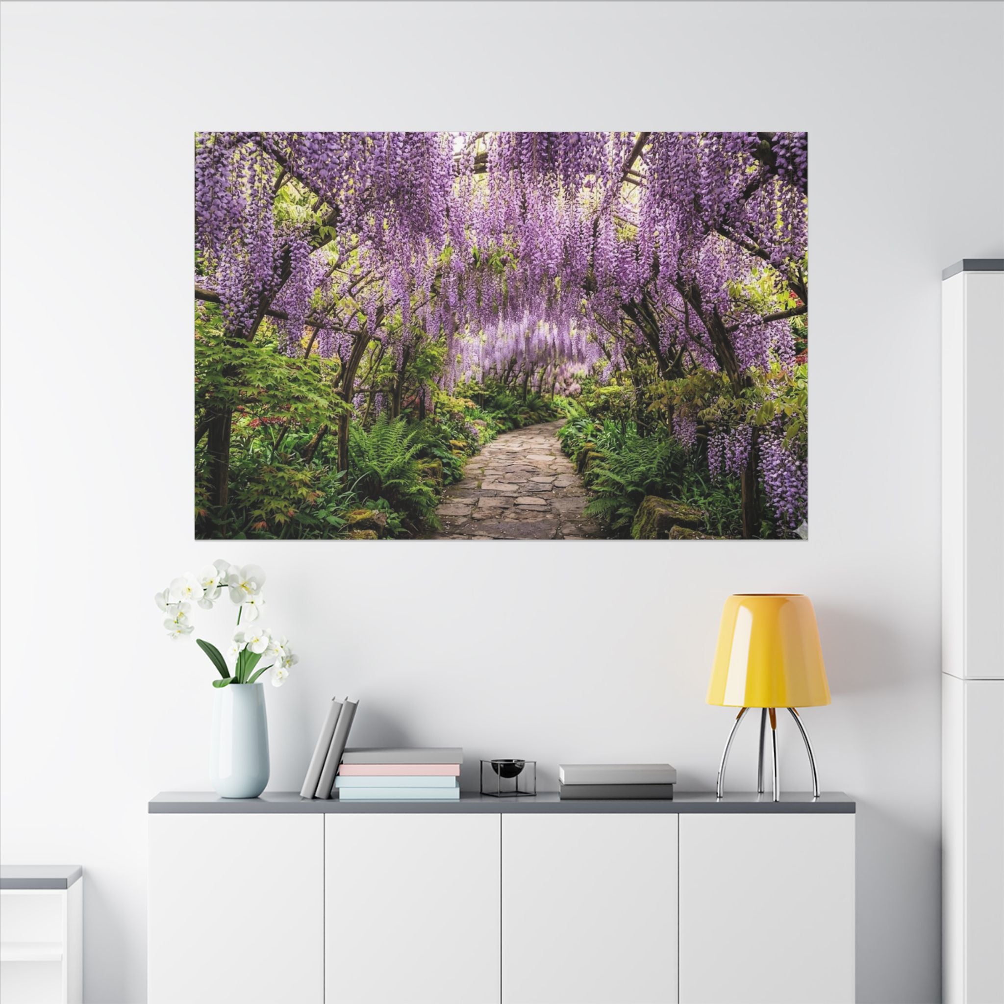 Wisteria Tunnel Canvas Wall Art - Purple Flower Print, Japanese Garden, Floral Decor, Stretched Canvas
