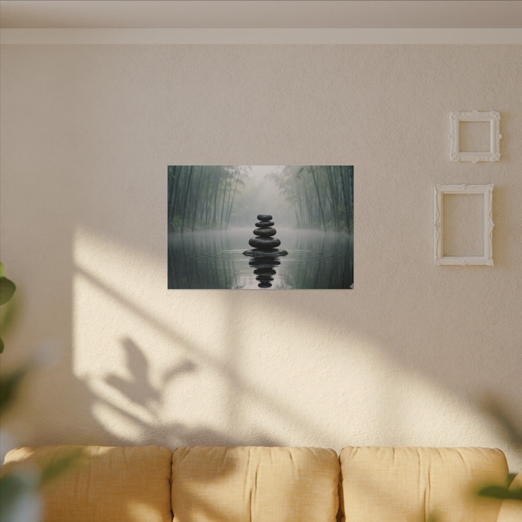Zen Stones Canvas Wall Art - Meditation Print, Calm Water, Mindfulness Decor, Stretched Canvas