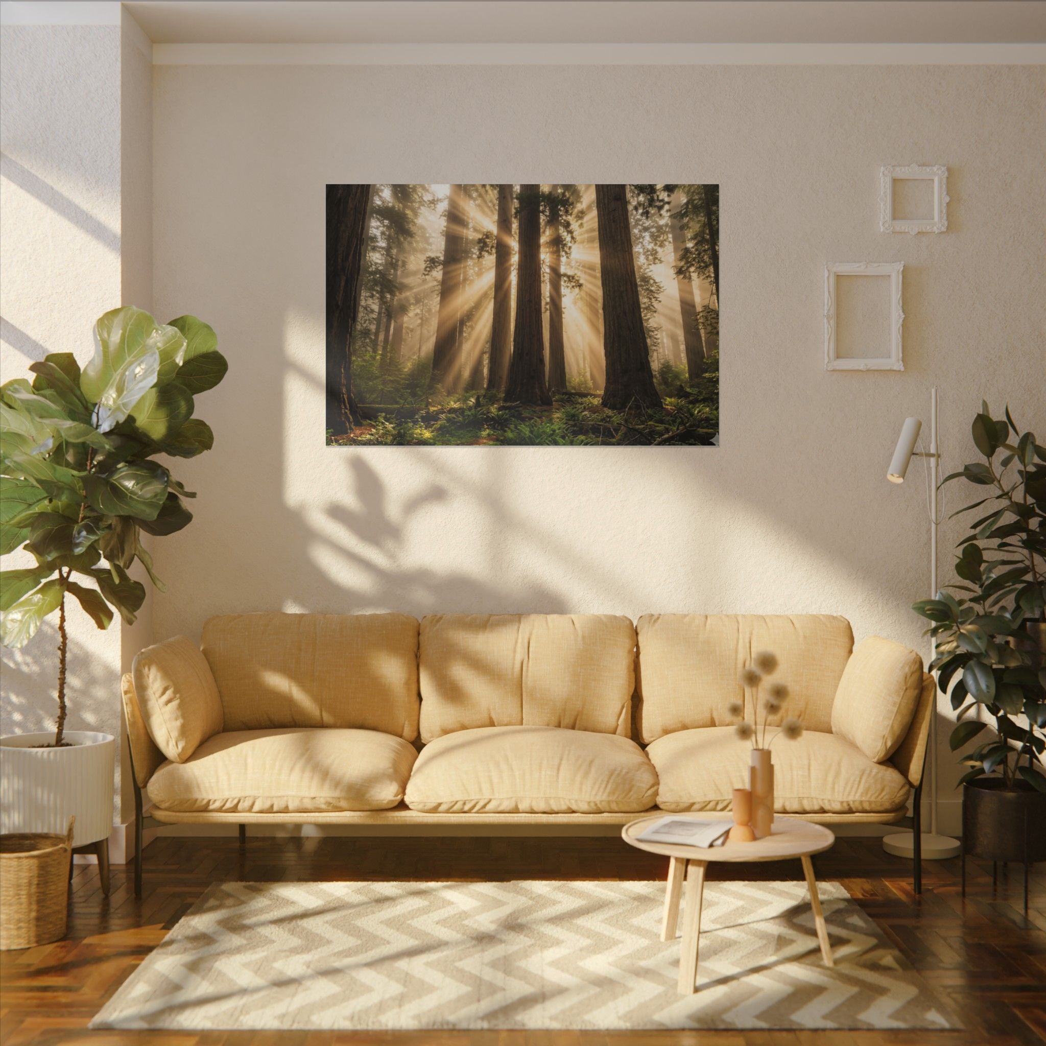 Sequoia Forest Canvas Wall Art - Giant Tree Print, Sunbeam Nature, Forest Decor, Stretched Canvas
