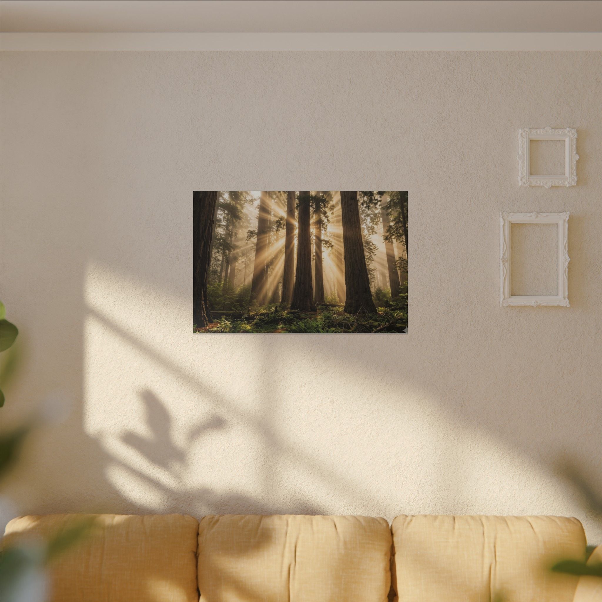 Sequoia Forest Canvas Wall Art - Giant Tree Print, Sunbeam Nature, Forest Decor, Stretched Canvas