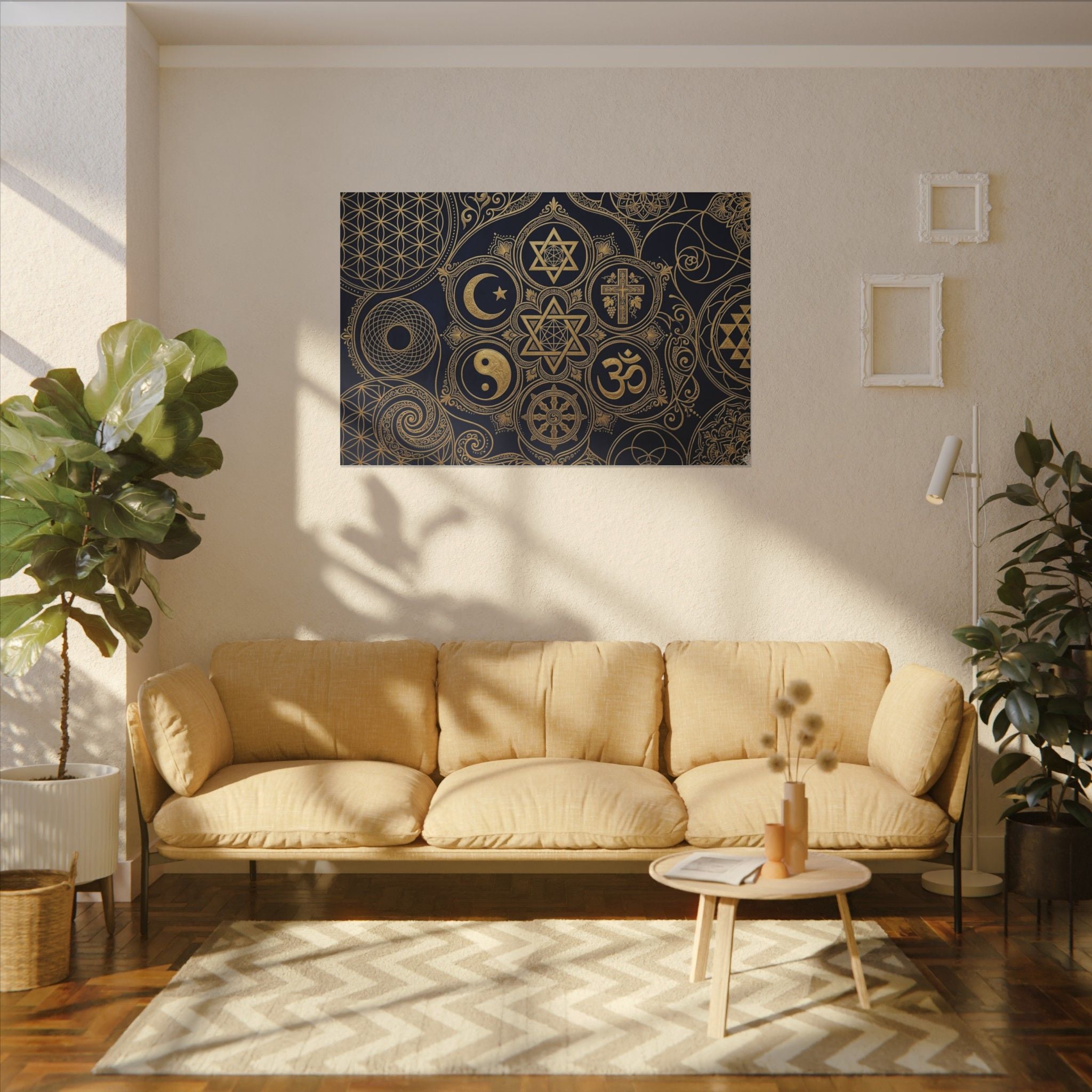 Sacred Symbols Canvas Wall Art - World Religions Print, Universal Peace, Spiritual Decor, Stretched Canvas