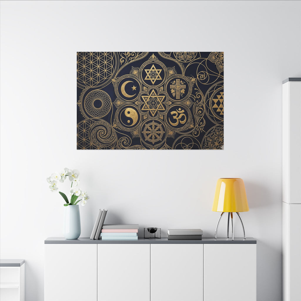 Sacred Symbols Canvas Wall Art - World Religions Print, Universal Peace, Spiritual Decor, Stretched Canvas