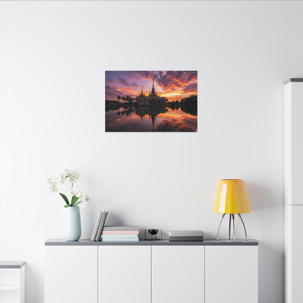 Thai Temple Canvas Wall Art - Bangkok Wat Sunset Print, Southeast Asia Decor, Stretched Canvas