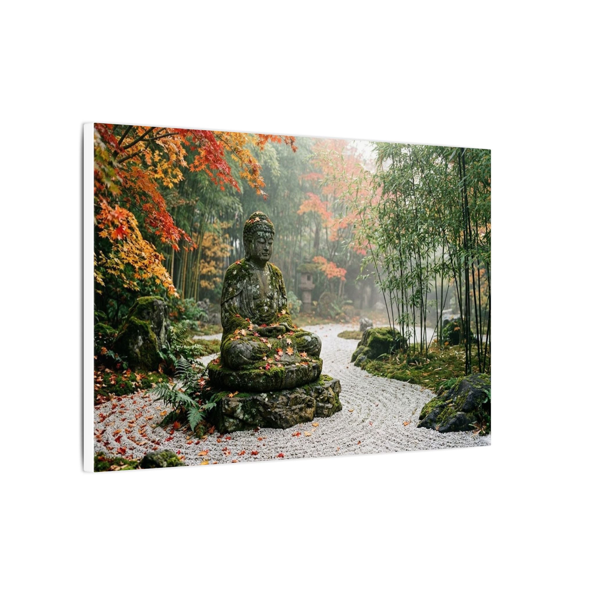 Zen Buddha Garden Canvas Wall Art - Stone Statue Print, Japanese Garden, Meditation Decor, Stretched Canvas