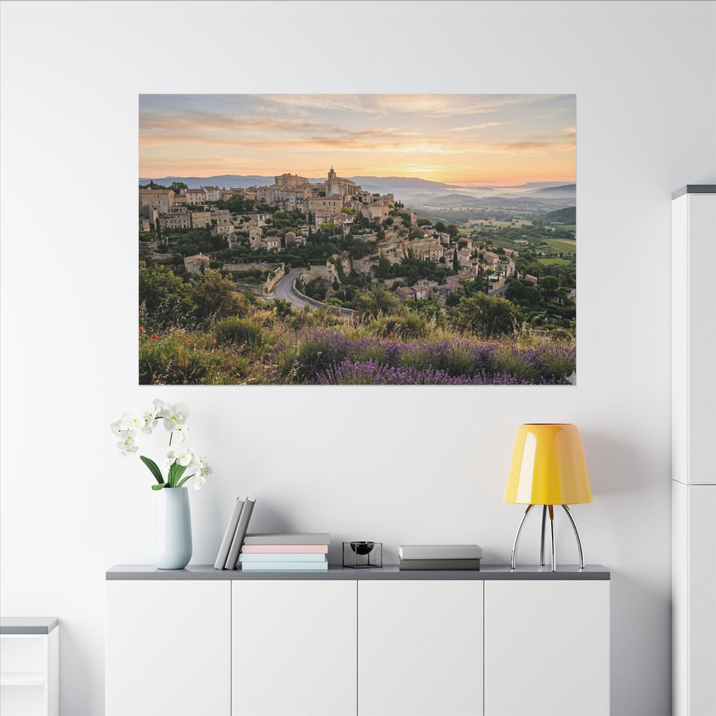 Provence Village Canvas Wall Art - French Countryside Print, Hilltop Town, European Decor, Stretched Canvas