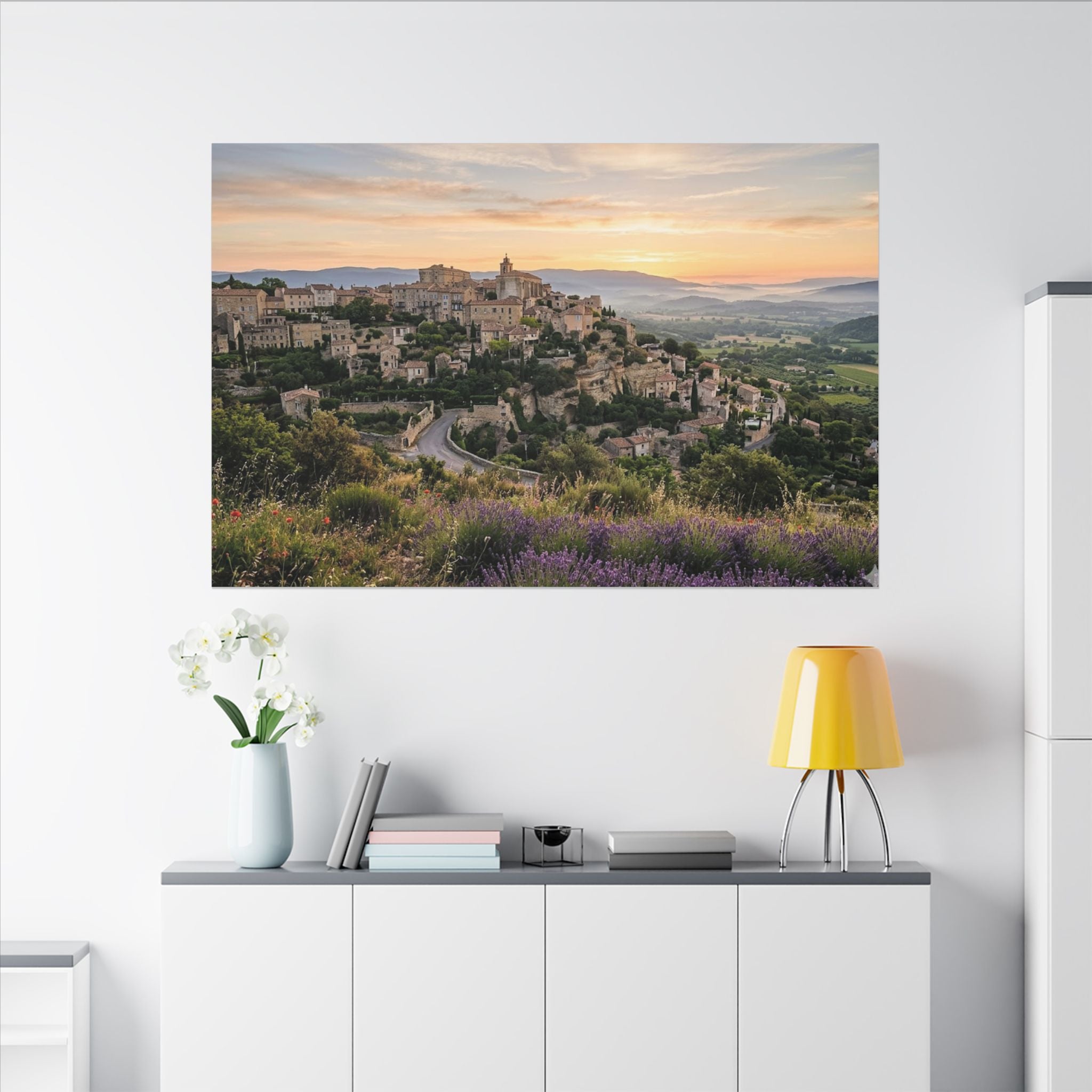Provence Village Canvas Wall Art - French Countryside Print, Hilltop Town, European Decor, Stretched Canvas