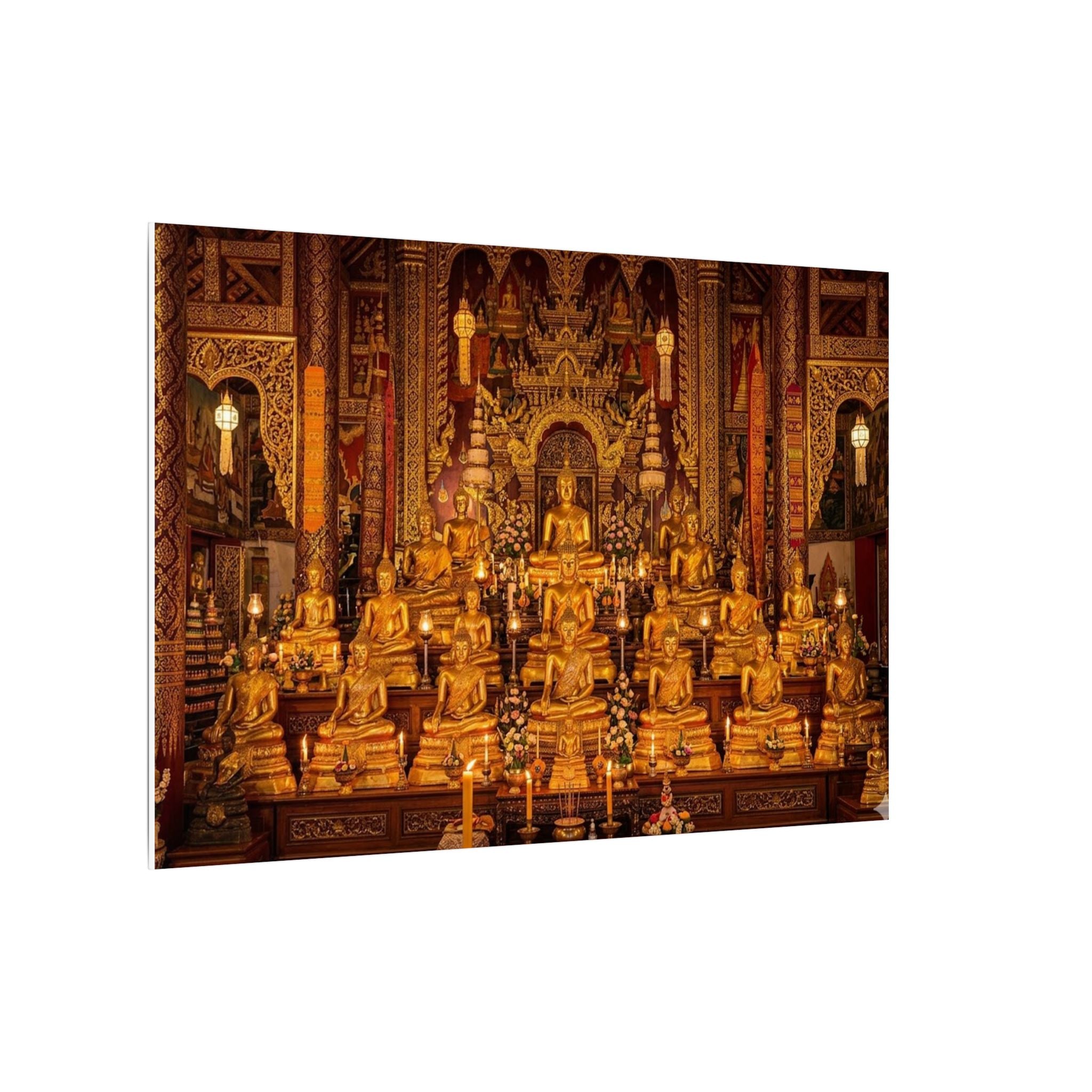 Thai Buddha Temple Canvas Wall Art - Golden Shrine Print, Bangkok Art, Southeast Asia Decor, Stretched Canvas