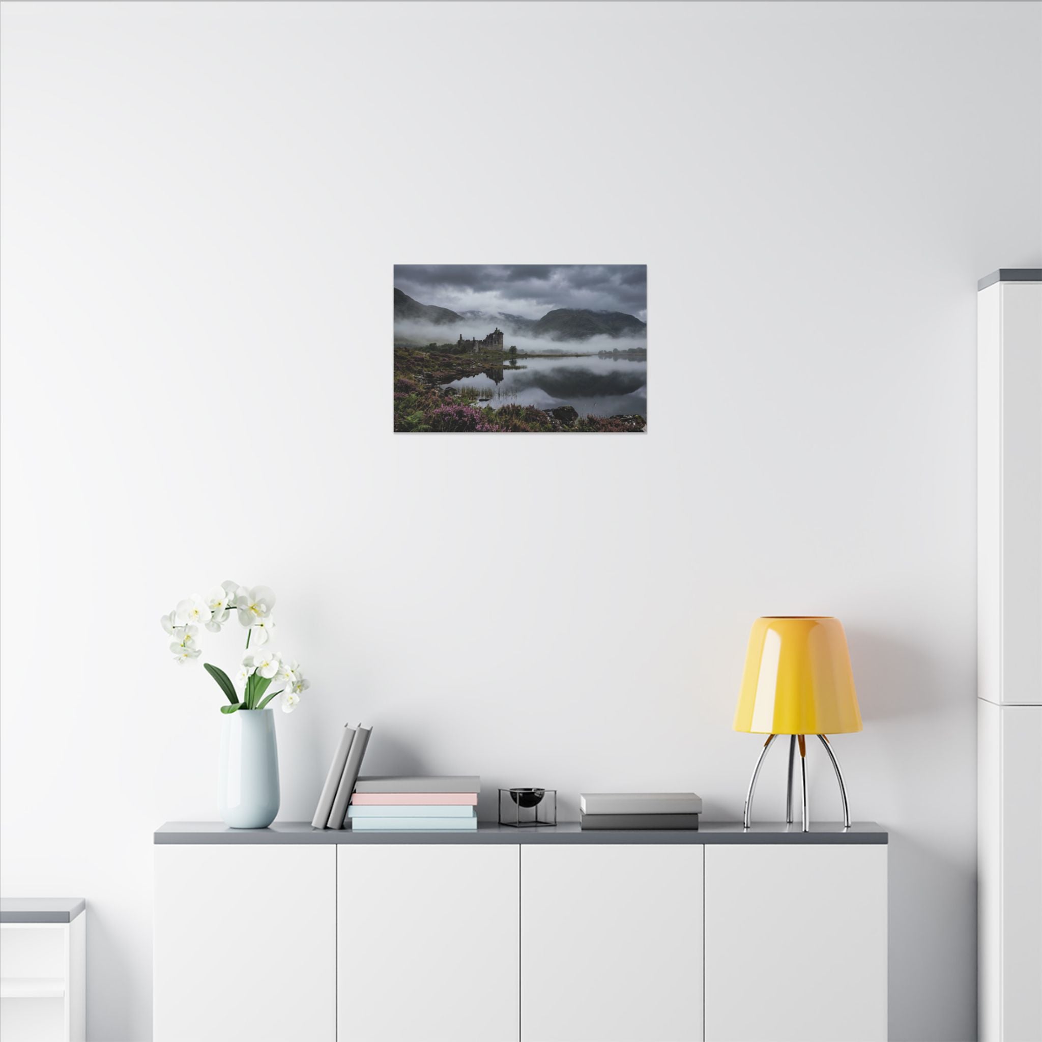 Scottish Castle Canvas Wall Art - Misty Highland Print, Medieval Ruins, Celtic Decor, Stretched Canvas