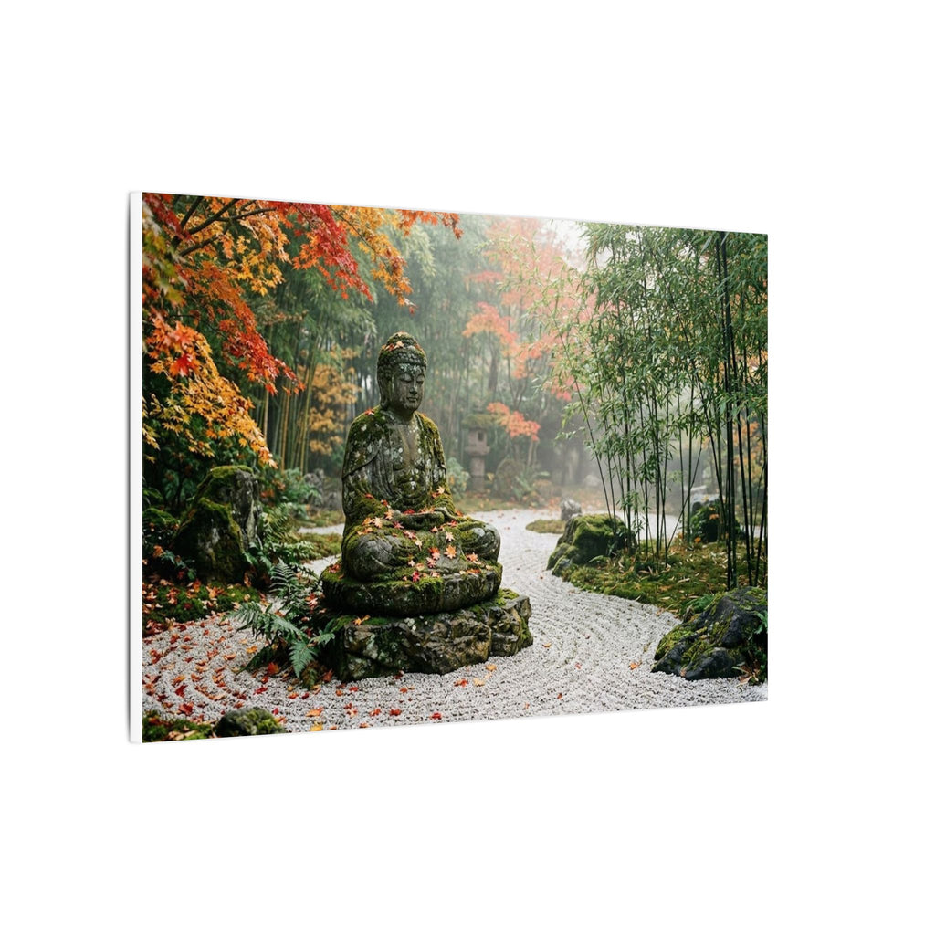 Zen Buddha Garden Canvas Wall Art - Stone Statue Print, Japanese Garden, Meditation Decor, Stretched Canvas