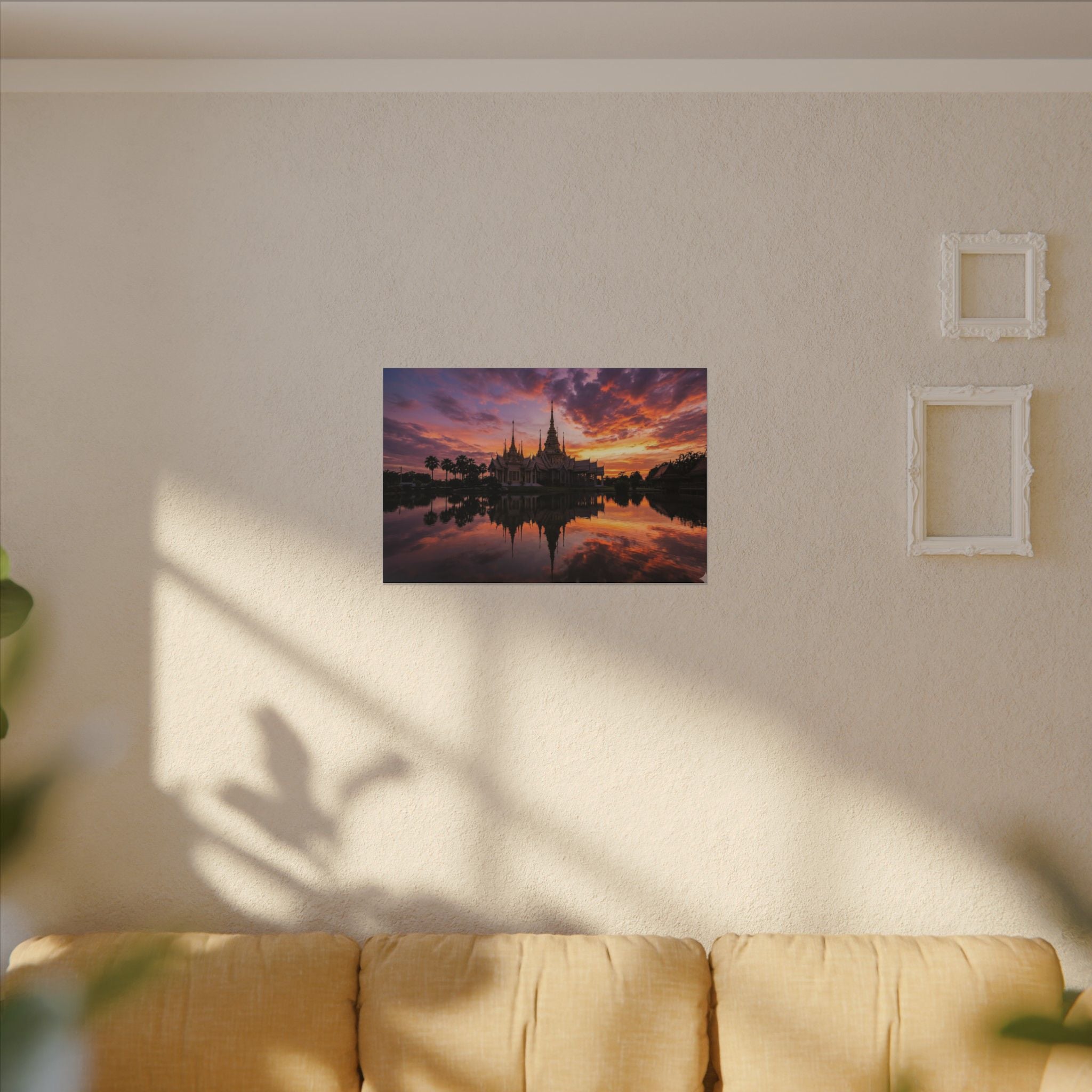 Thai Temple Canvas Wall Art - Bangkok Wat Sunset Print, Southeast Asia Decor, Stretched Canvas
