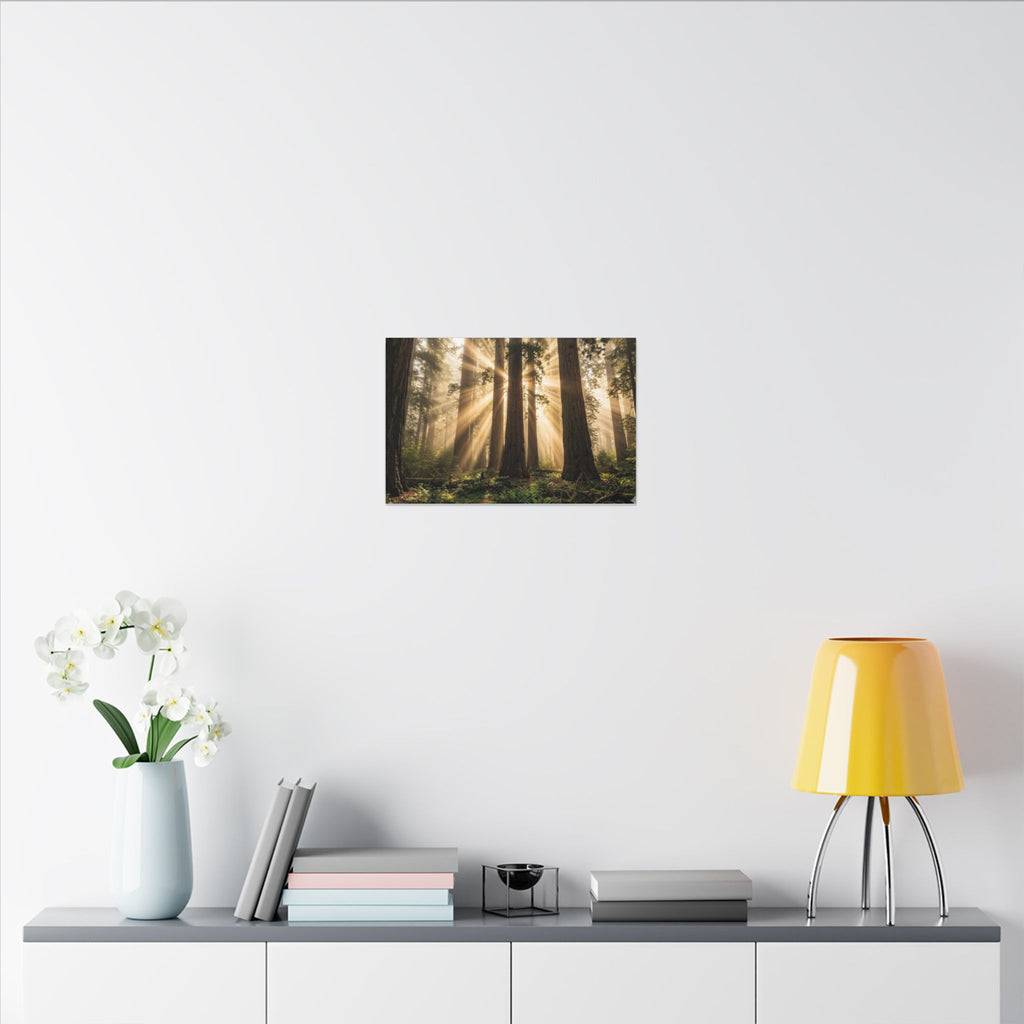 Sequoia Forest Canvas Wall Art - Giant Tree Print, Sunbeam Nature, Forest Decor, Stretched Canvas