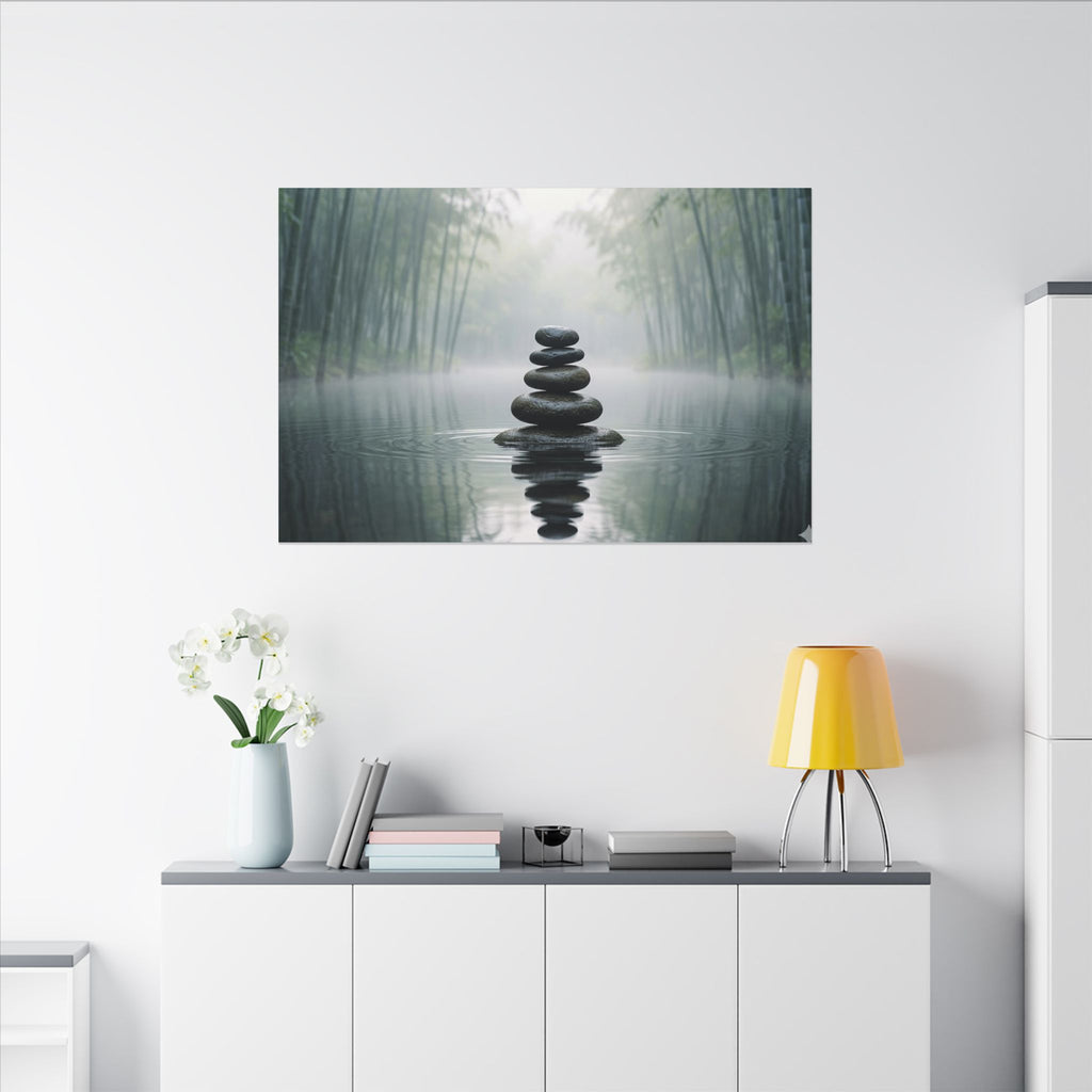 Zen Stones Canvas Wall Art - Meditation Print, Calm Water, Mindfulness Decor, Stretched Canvas