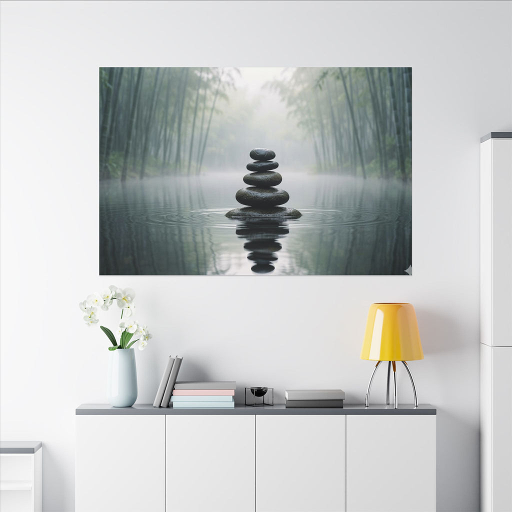 Zen Stones Canvas Wall Art - Meditation Print, Calm Water, Mindfulness Decor, Stretched Canvas