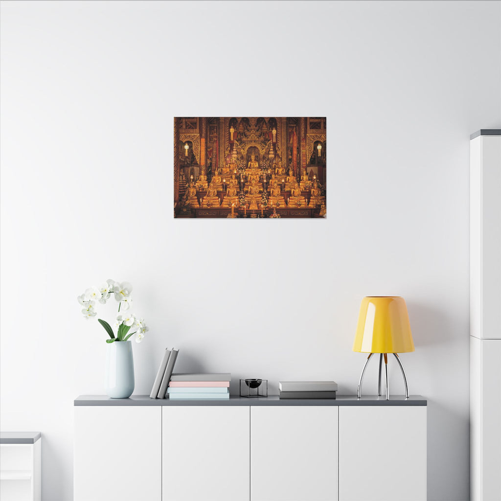 Thai Buddha Temple Canvas Wall Art - Golden Shrine Print, Bangkok Art, Southeast Asia Decor, Stretched Canvas