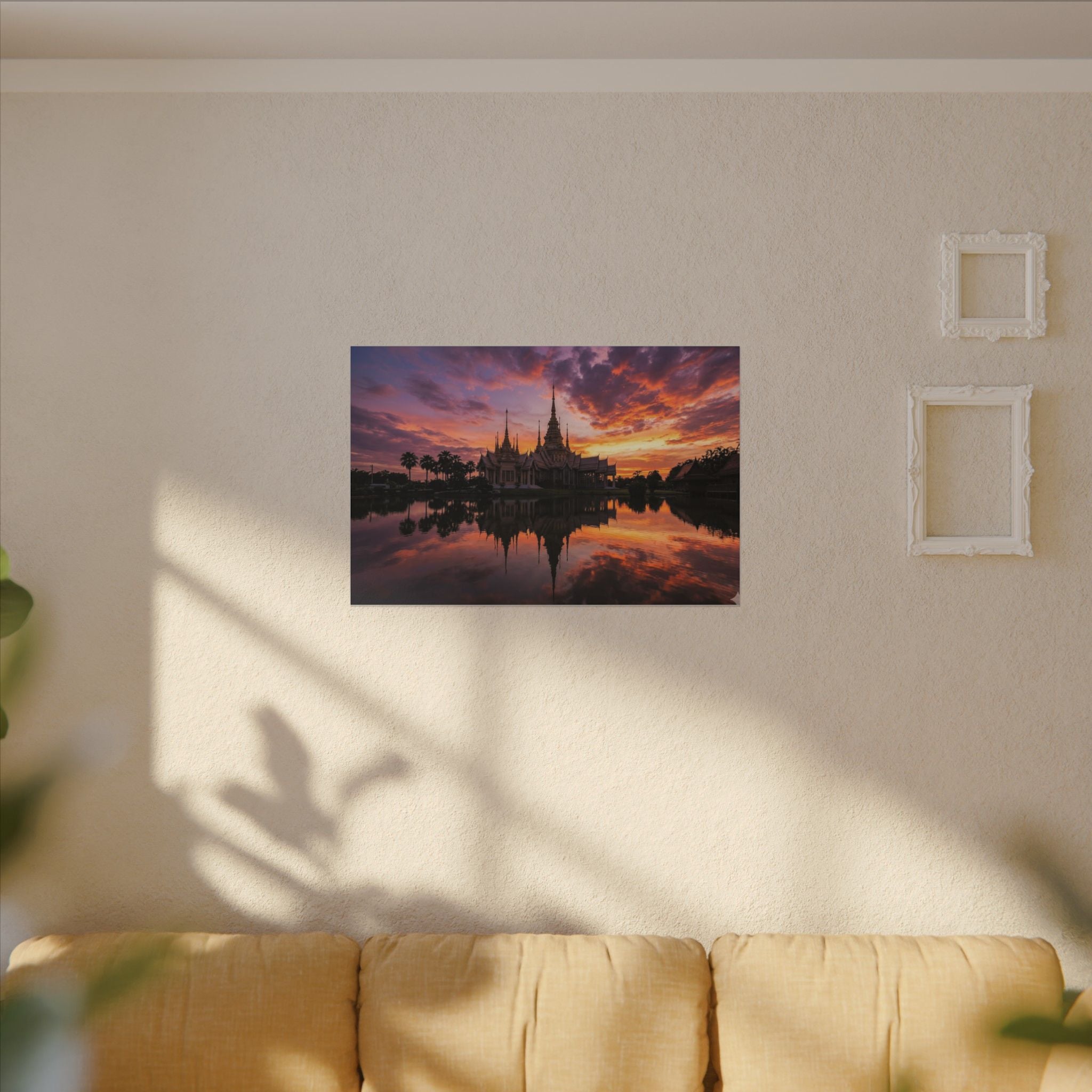 Thai Temple Canvas Wall Art - Bangkok Wat Sunset Print, Southeast Asia Decor, Stretched Canvas
